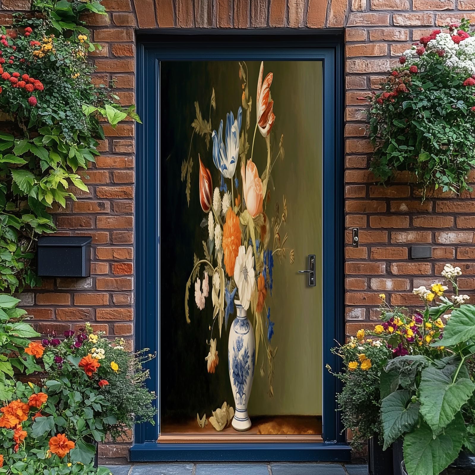 Tapeta na drzwi 3D, samoprzylepna, obraz olejny, wazon, plakat na drzwi, naklejka na drzwi, kwiaty, wodoodporna, zdejmowana folia na drzwi, fototapeta, salon, sypialnia, łazienka, 80 x 200 cm