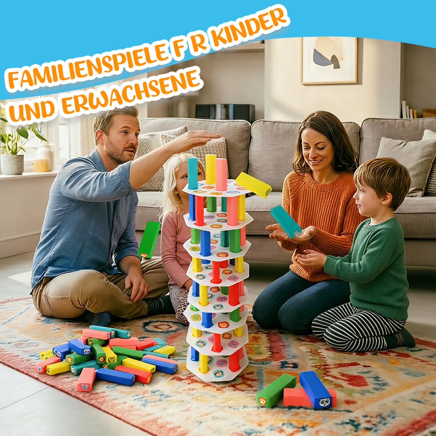 Torre de Bloques de Madera 4 en 1, Juguete Montessori de Equilibrio y Habilidad, Juego de Mesa Familiar y de Viaje, Juego Educativo Regalo para Niños y Niñas de 3 a 9 años
