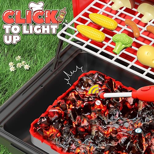 Miniatura 5 de Juego de parrilla de juguete para niños, juego de cocina con humo, sonido y luz, juguete de comida para niños, juego de parrilla para niños al aire