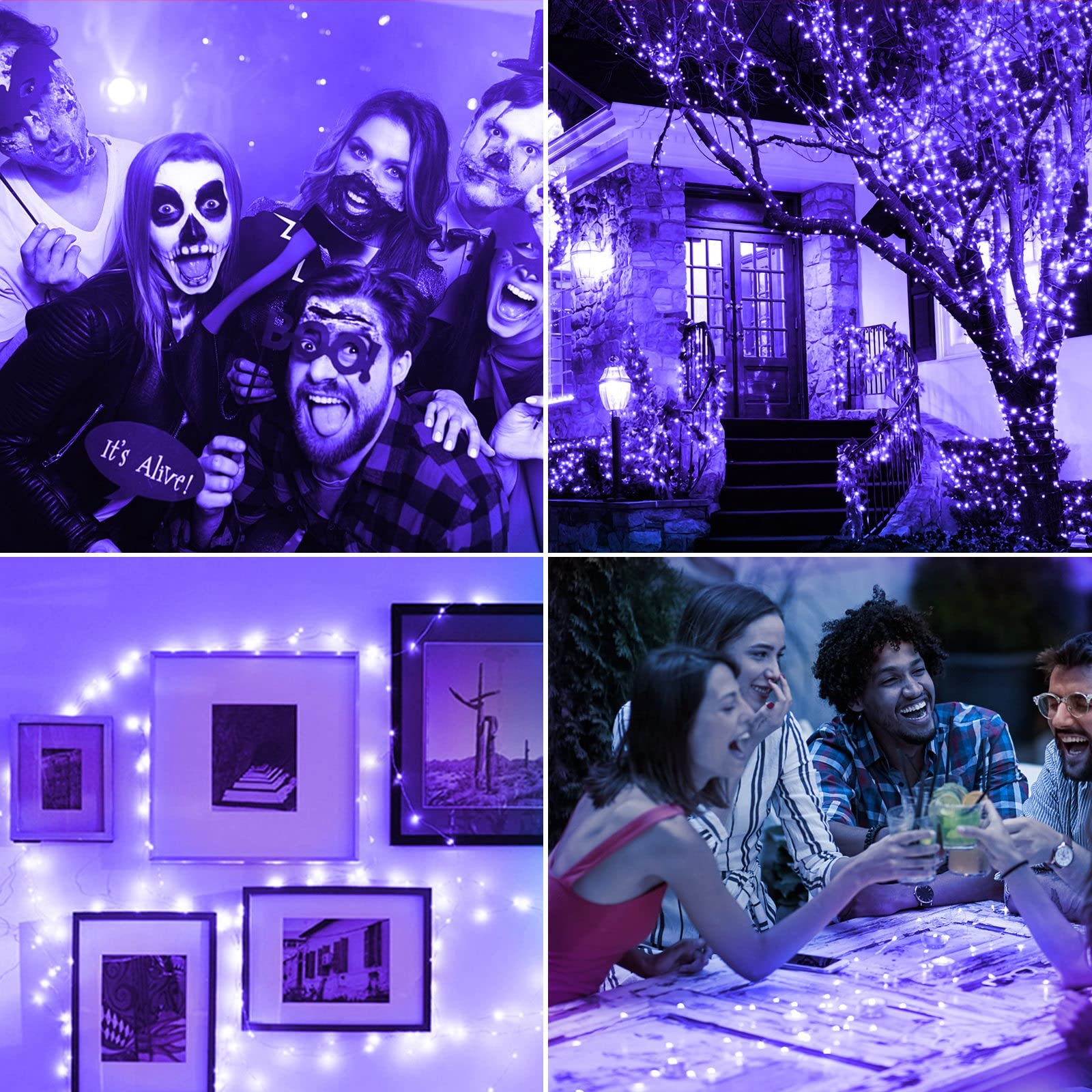 LED-Lichterkette, batteriebetrieben, 100 m, LED-UV-Schwarzlichter, flexible Schwarzlicht-Befestigungen, batteriebetriebene Kupferdraht, Sternen-Lichterkette für leuchtende Party, Körperfarbe,