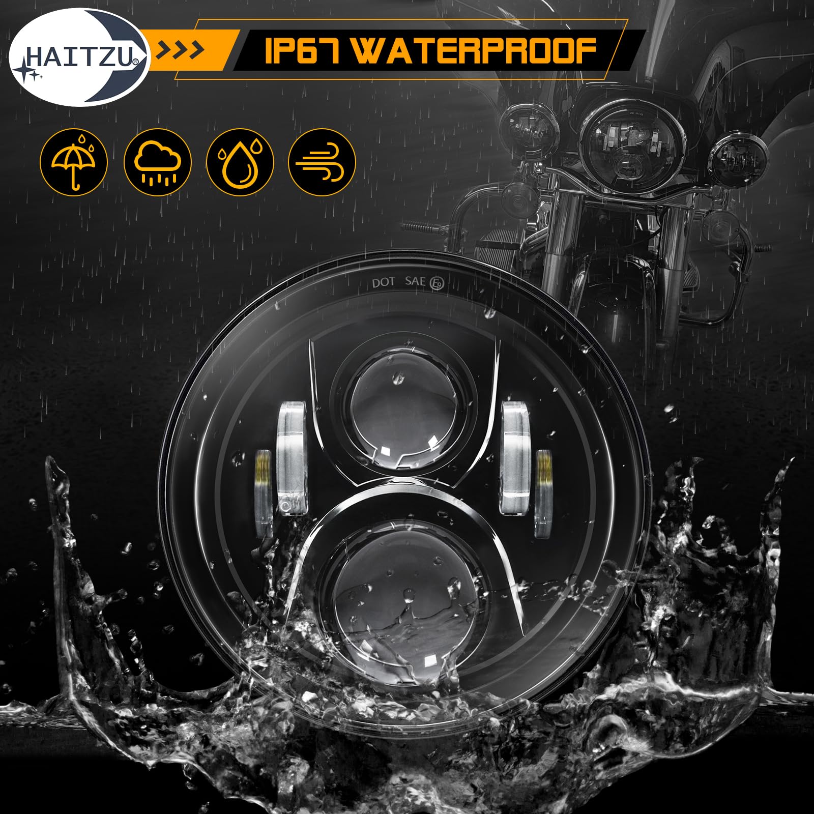 Haitzu 7 inch Headlight Motorcycle LED with Mounting Bracket Compatible with The Following Models:Touring Ultra Classic Electra Street Glide FatBoy Heritage Softail Slim Deluxe Switchback Road King