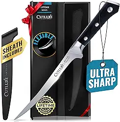Cutluxe Faca Para Filé De Peixe E Carne, Filetagem 7", Aço Alemão Alto Carbono, Flexível, Design Ergonômico Com Cabo Espiga Completa, Série Artisan