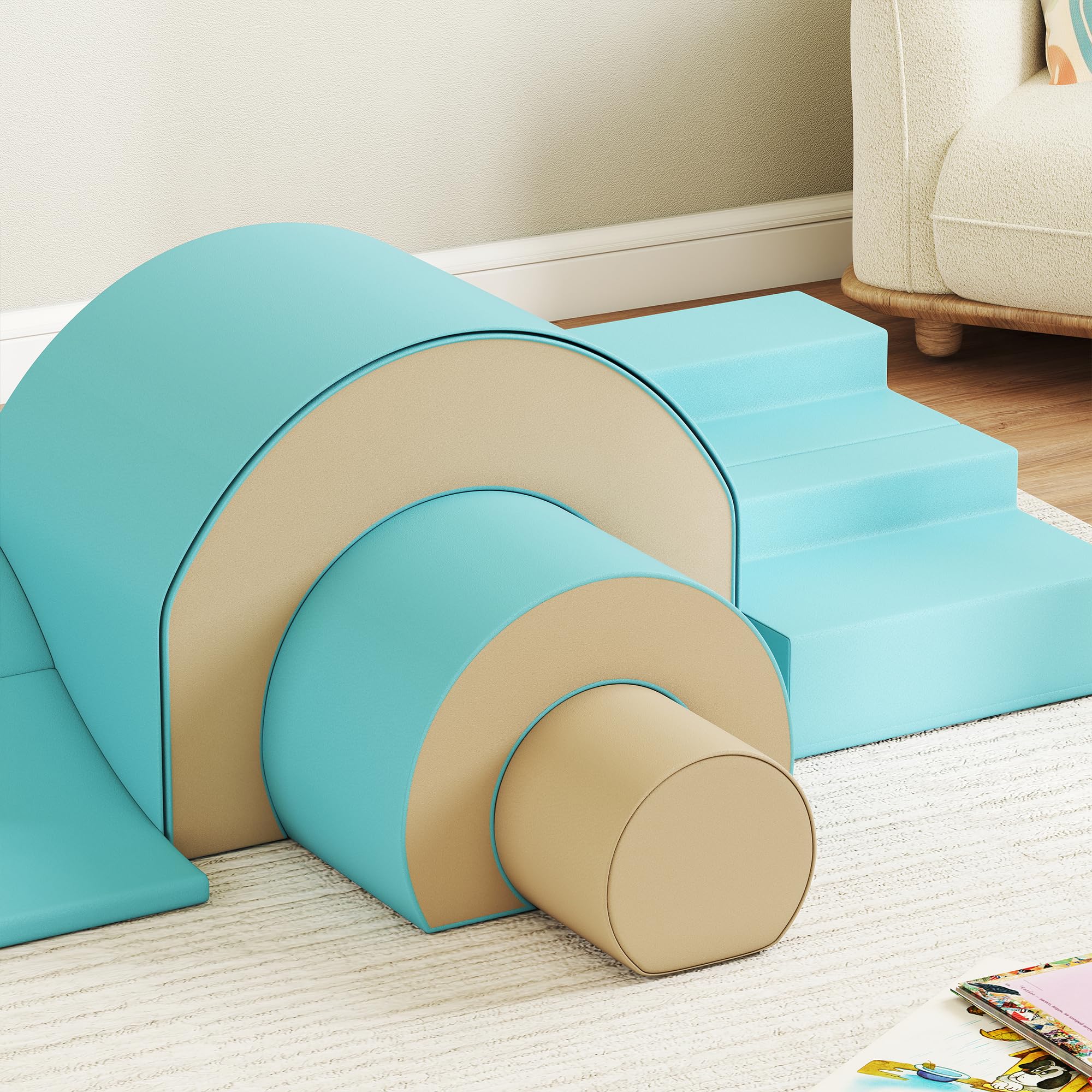 AIYAPLAY Schaumstoff Bausteine Kinder 5 TLG. Klettern Softbausteine Riesenbausteine Großbausteine Bauklötze Bausteinset Kunstleder Sand+Grün