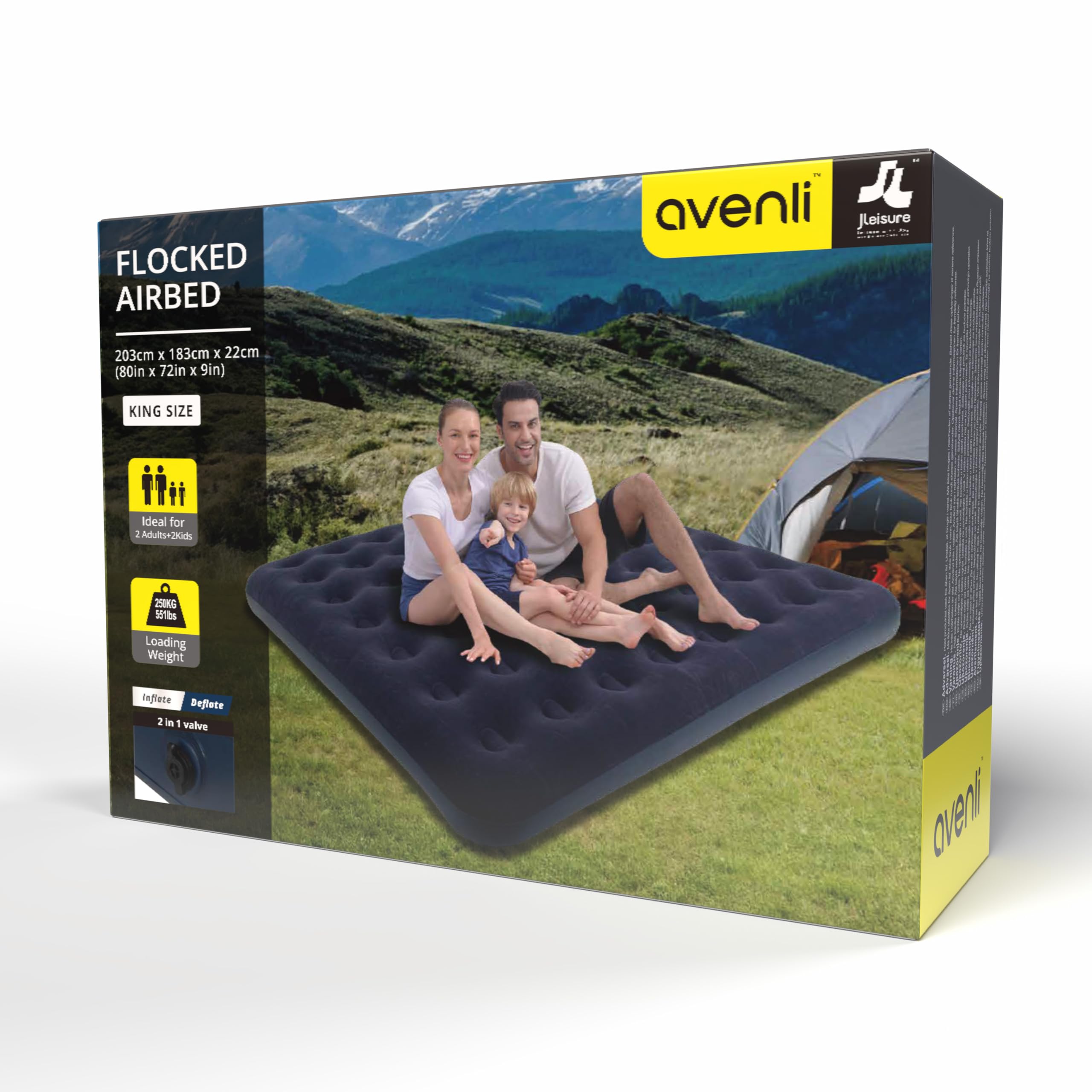 AVENLI Luftmatratze King-Size 203x183x22 cm, aufblasbare Campingmatratze für 2 Personen, Coil-Beam, blau, bis 300 kg, Zelt Camping Wohnmobil Gästezimmer