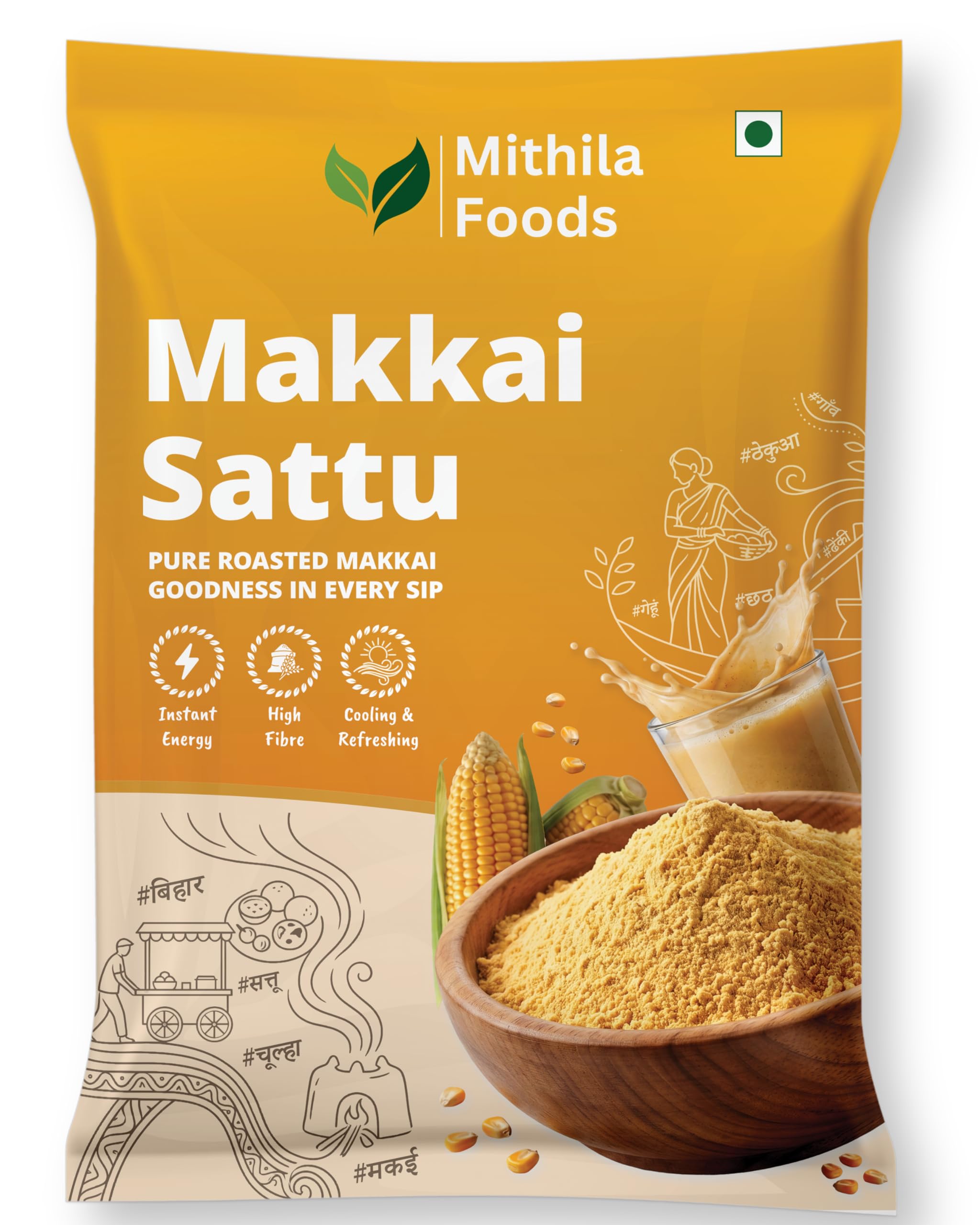 MITHILA FOODS Makkai Sattu 2 kg | Roasted Maize (Corn) Makai Sattu Powder | Naturally Gluten-Free Makka Corn Flour | High Fibre Energy Mix, Instant Cooling Summer Drink | Authentic Taste of Bihar