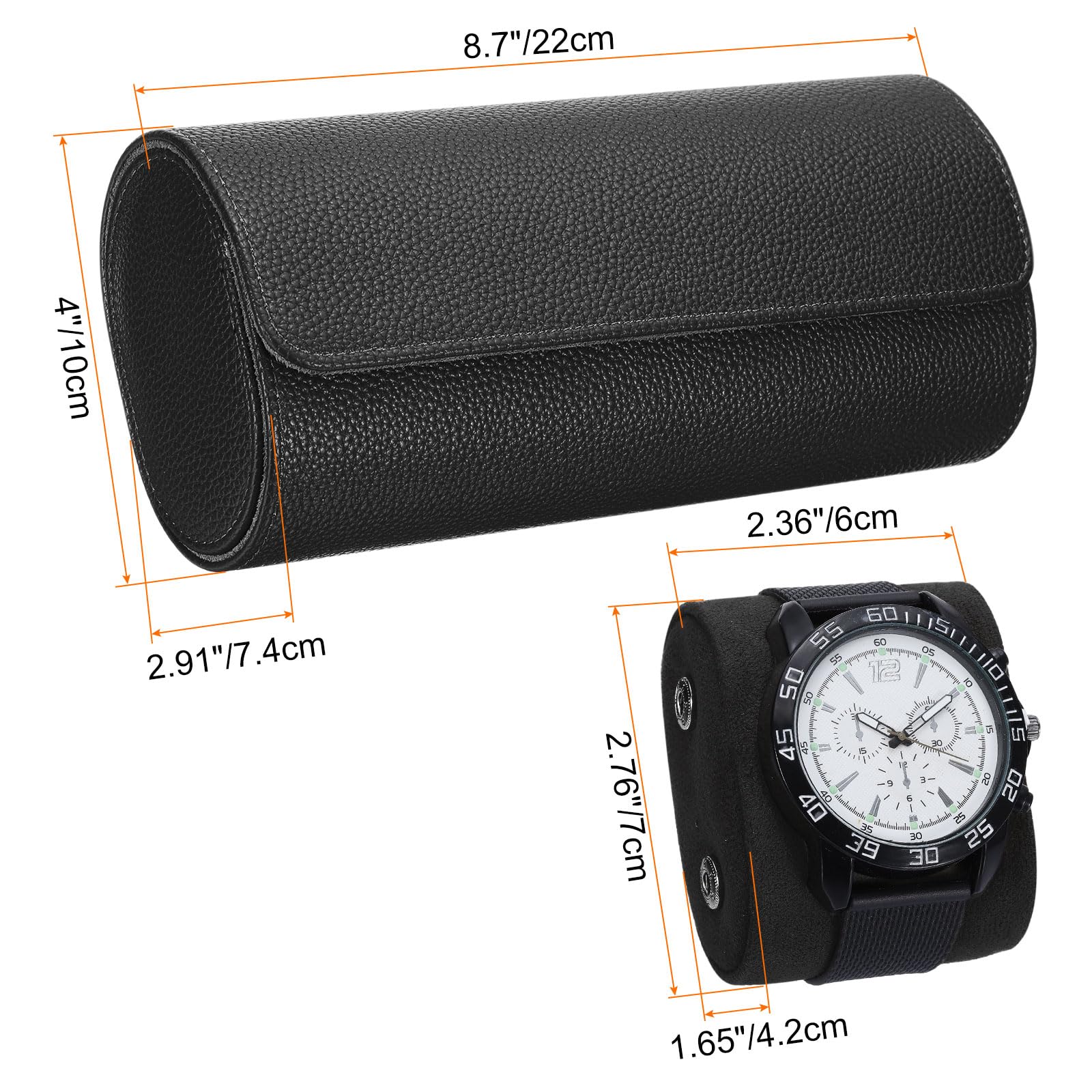 Estuche enrollable para relojes de sourcing map, 3 compartimentos, estuches portátiles de cuero para relojes para hombres y mujeres, organizador de almacenamiento de relojes con almohadillas extraíb