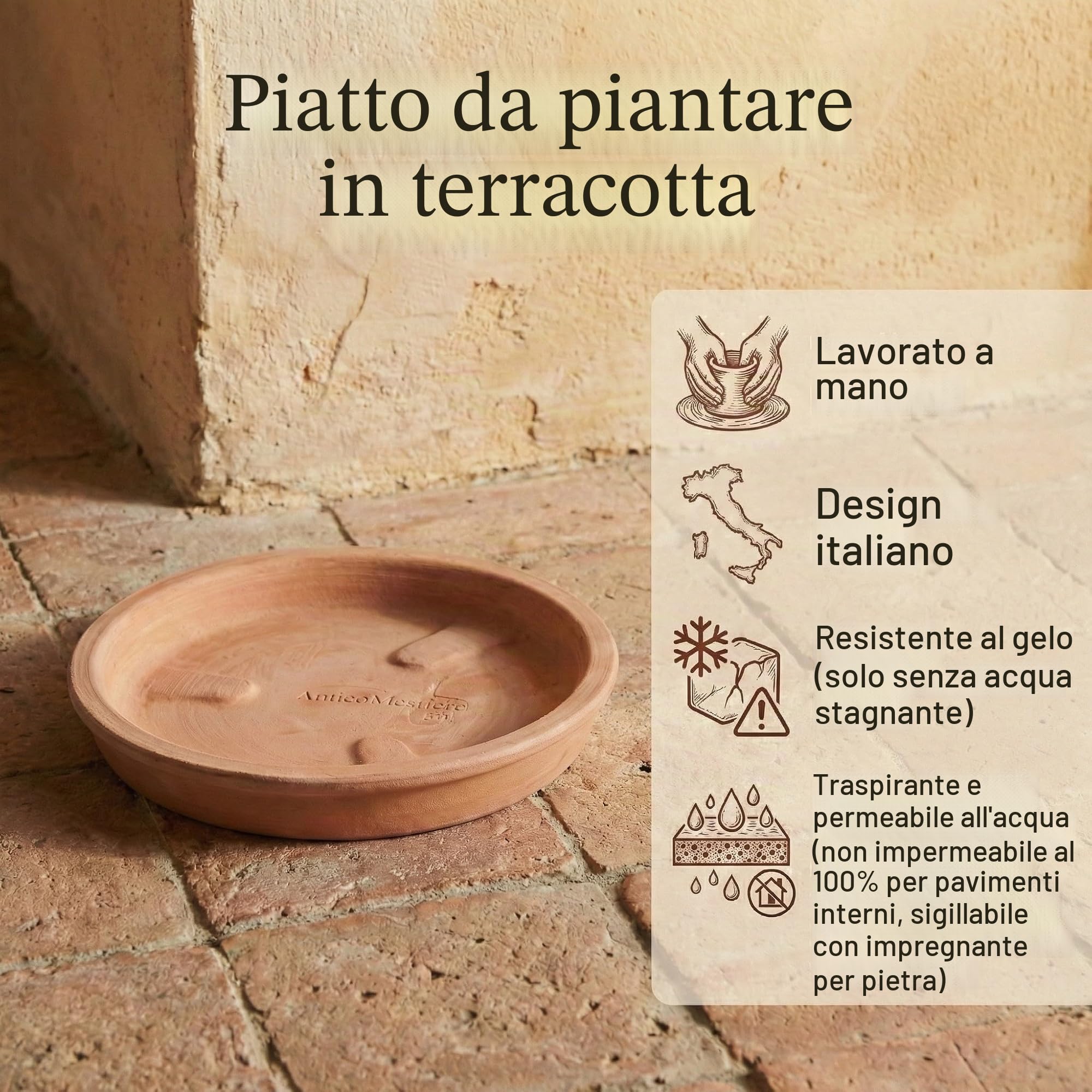 Teramico Vaso da fiori in terracotta italiana Conca Limoni con piatto/sottovaso per interni ed esterni (40 cm)