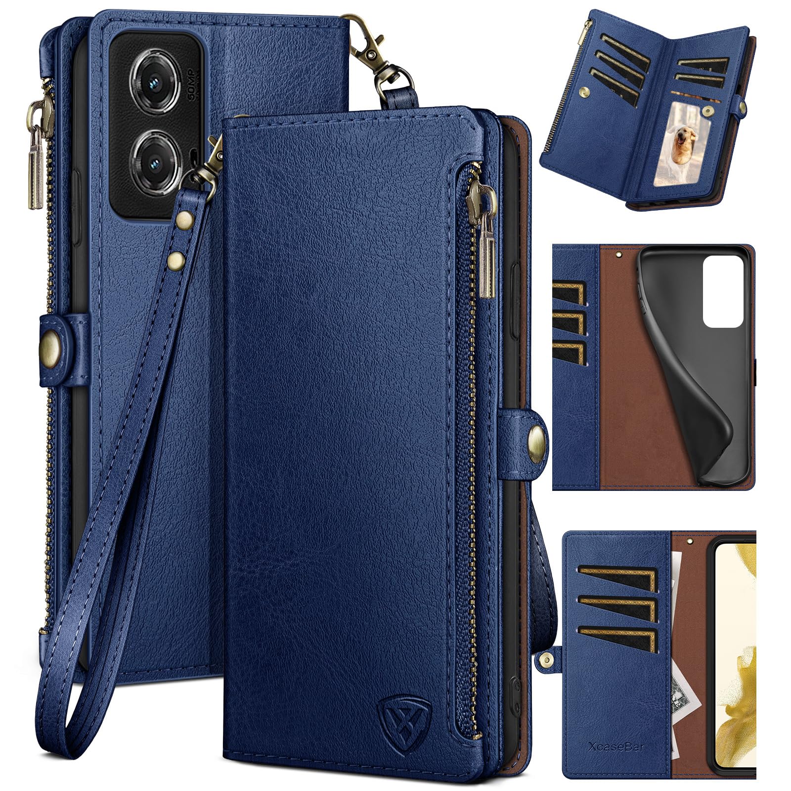 XcaseBar for Moto G Stylus 5G 2024 Wallet case with Zipper Credit Card Holder【RFID Blocking】,Flip Folio Book PU Leather Phone Shockproof Cover Women