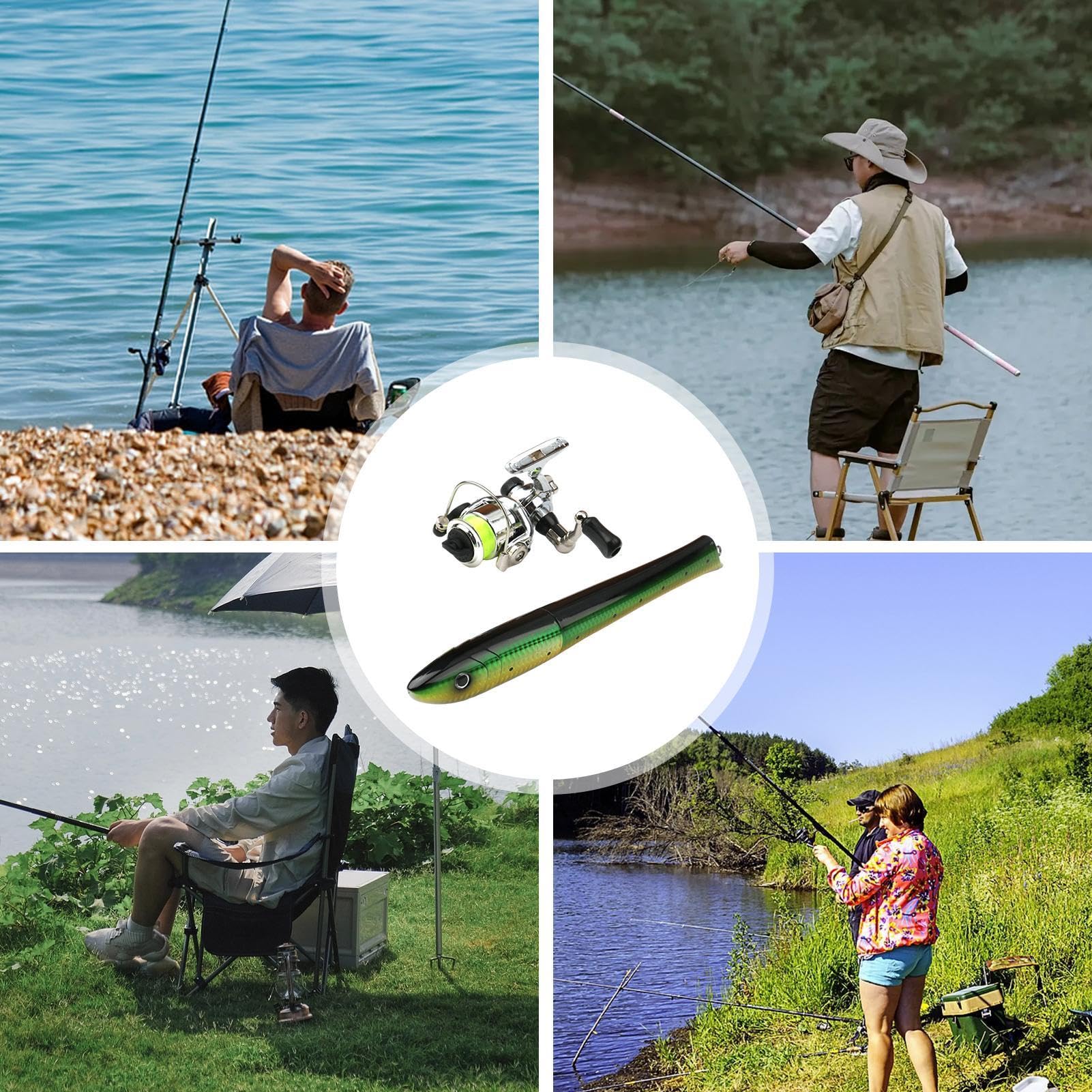 Pocket Fishing Rod, przenośny kieszonkowy słupek wędkarski z zestawem kołowrotków, kompaktowy zestaw kołowrotków wędkarskich do łowienia rzek, idealny na morze, jezioro i przygody wędkarskie w stawach