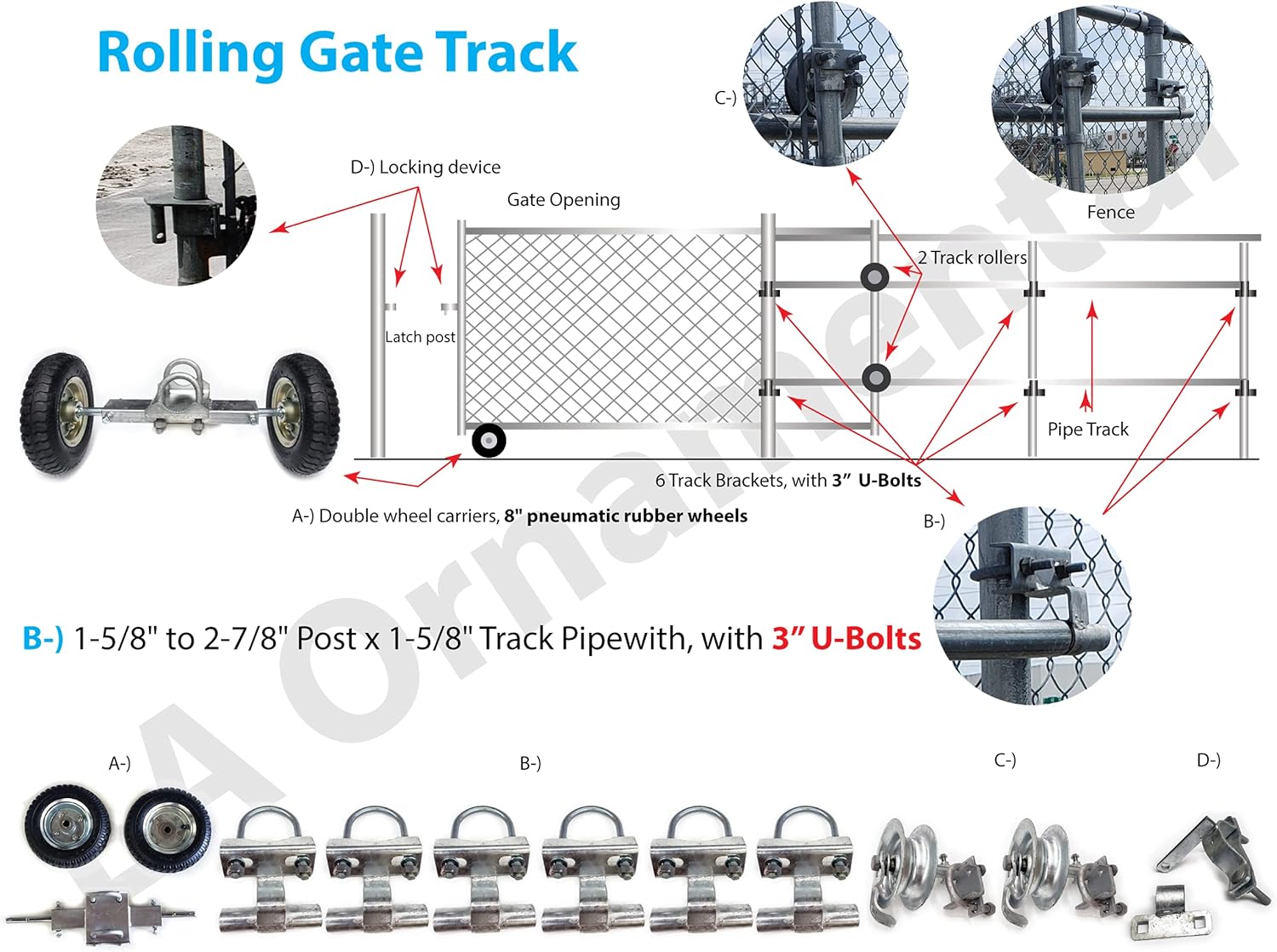 Rolling Sliding GATE Track Bracket for 1-5/8" Track Pipe & Post 1-5/8" 2-7/8" Chainlink Qty 2