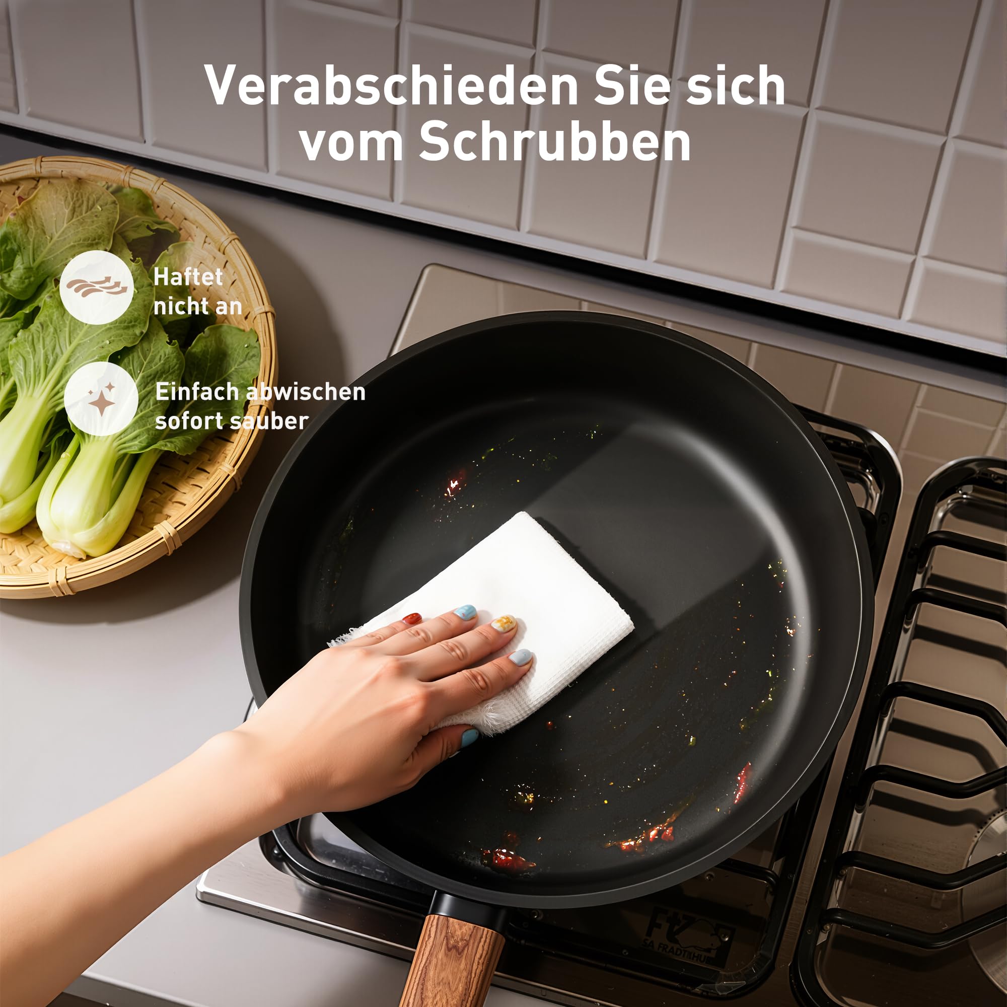 Kitchen Academy - Set di Pentole e Padelle a Induzione, in Ceramica, con Rivestimento Antiaderente, in Alluminio, Set di Pentole Antiaderenti con Coperchio 2 Utensili in Silicone (Nero, 10 pezzi)