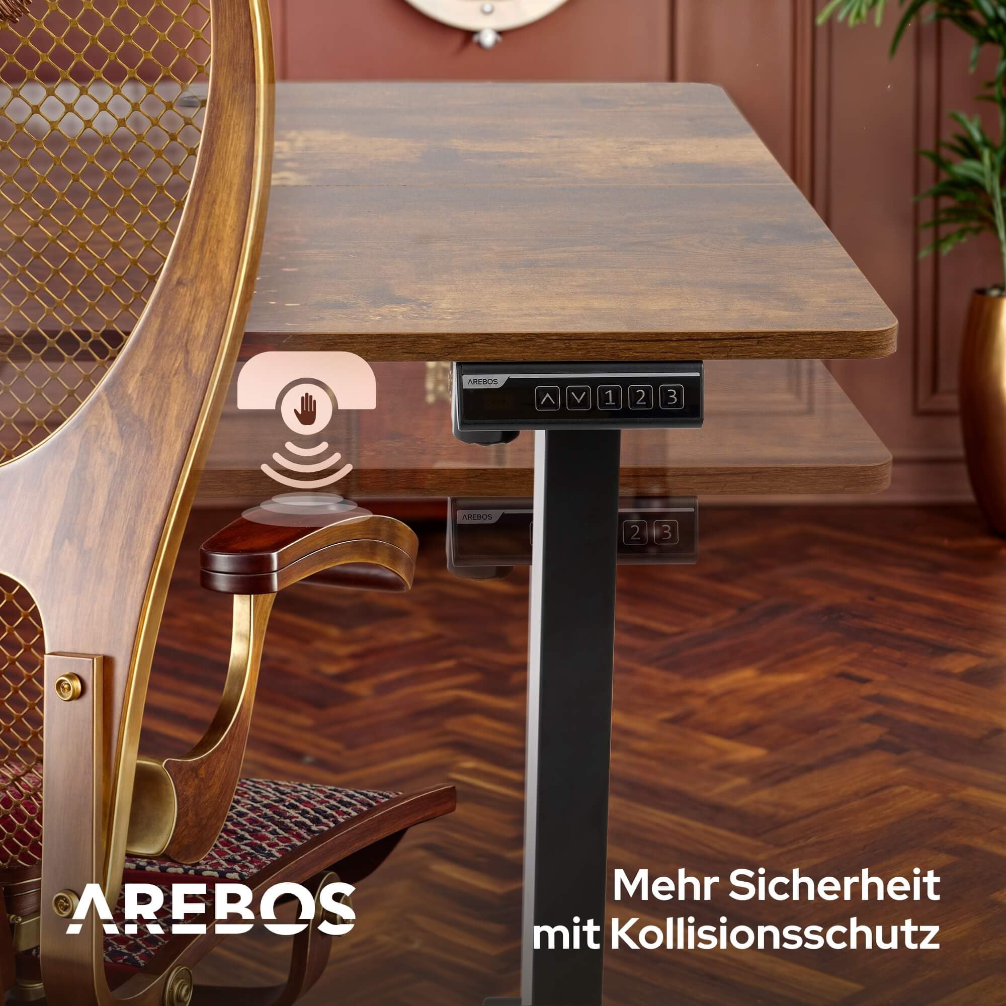 Arebos elektrisch höhenverstellbarer Schreibtisch 120x60 cm | Memory-Funktion | Verstellbarer Computertisch 72-118 cm | Standing Desk | ergonomischer Bürotisch | Steh-Sitz Tisch | Braun