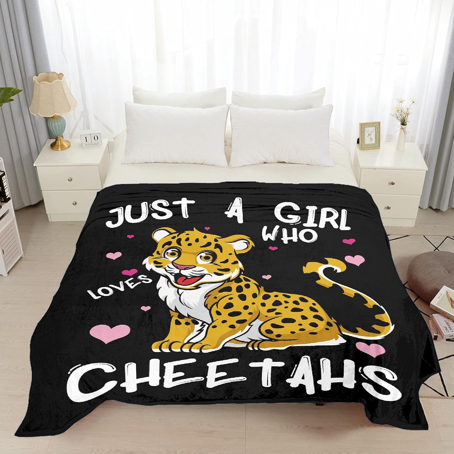 Cheetah Blanket for Girls, Cheetah Gifts for Girls, A Girl Who Loves Cheetahs Print Throw Blankets, Cheetahs Stuff for Girl, Cute Animal Quilts, Lightweight Flannel,60"x50" for Teens