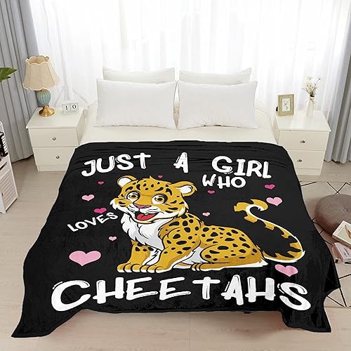 Miniatura 5 de Manta de guepardo con texto en inglés Just Girl Who Loves Cheetah, manta de franela para niños, manta de leopardo suave, acogedora y ligera para