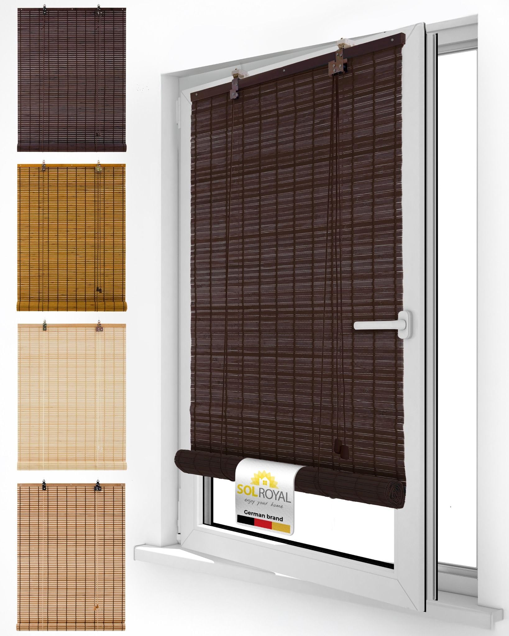 Sol Royal Bamboo Blinds No Drill 90x160 cm โ Brown Bamboo Roller Blind for Windows โ Roman Window Blind for Indoor Use โ Privacy & Sun Protection โ BR7