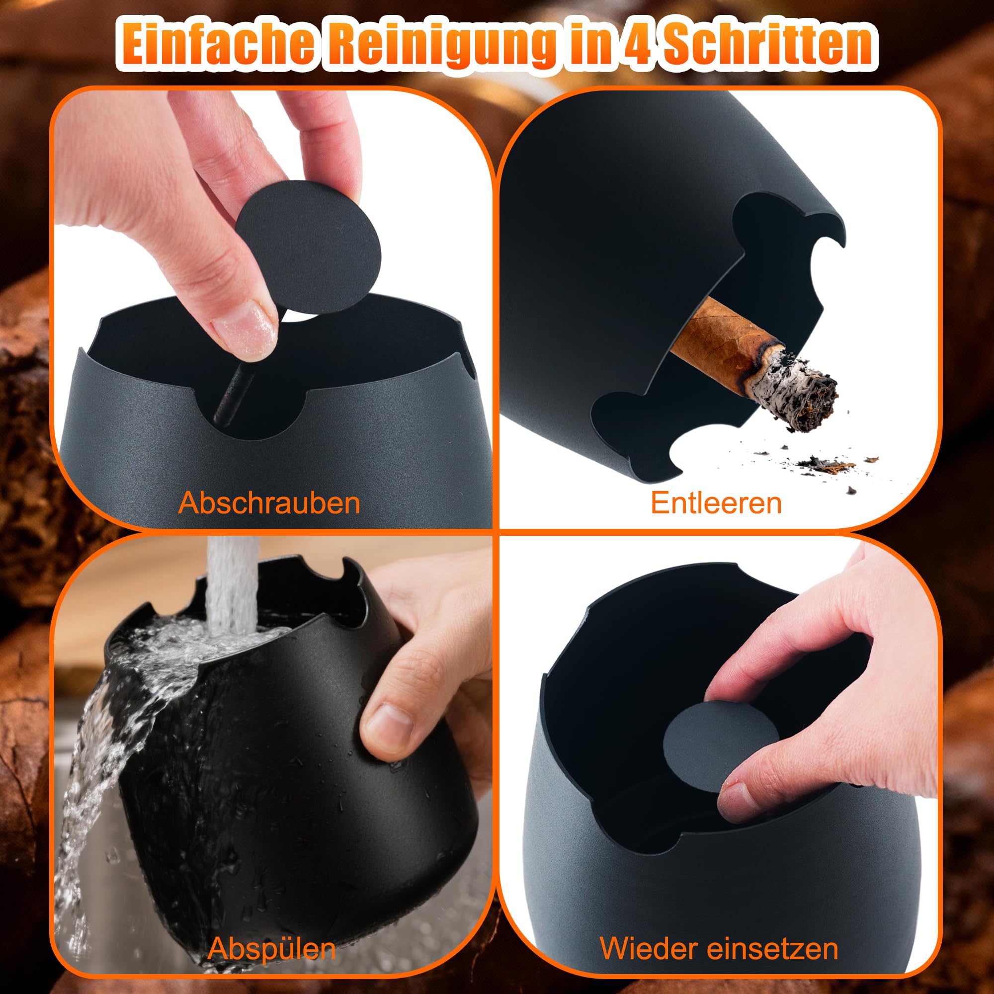 Zigarrenaschenbecher Groß mit Deckel, Winddicht & Regensicher für Drinnen und Draußen, 4 Zigarrenhalter Abnehmbarer Mittelsteg Rutschfester Boden, Zigarren Zubehör Geschenk für Männer (X-Large)