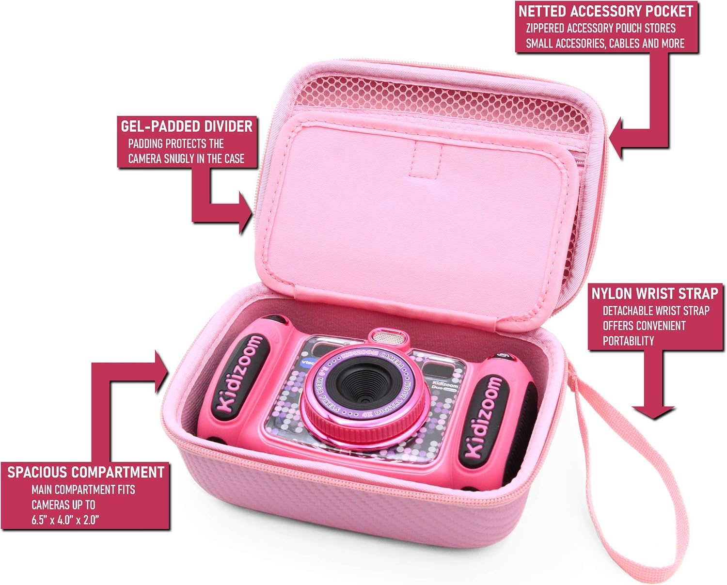 CASEMATIX Pink Camera Case Compatible with Kidizoom Camera Pix Plus , Dragon Touch Instant Print Camera and Camera Toy Accessories - Includes Case Only
