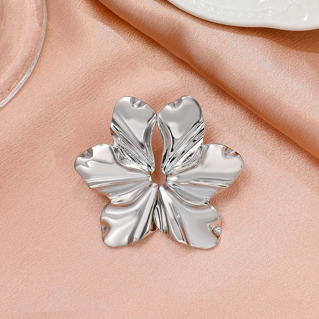 Orecchini Asimmetrici Alla Moda, Gioielleria Regalo per Mamma Moglie Figlia, A Fiore Opaco retrò,Petali Irregolari(argento)
