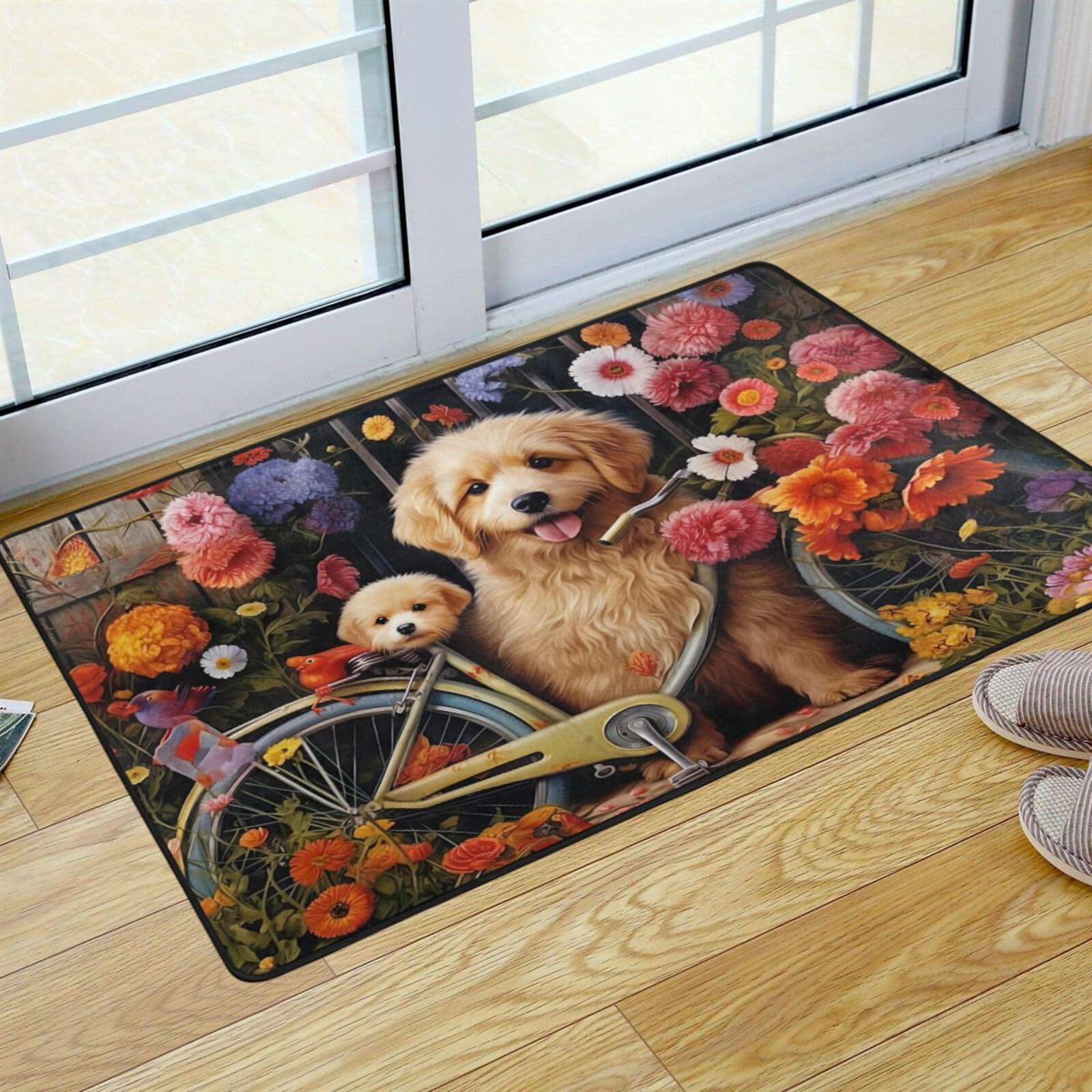 UMIRIKO Cute Puppy Dog Bicycle Flower Kitchen Rug Mats Anti Fatigue Non Slip Mats Kitchen Mats for Floor Kitchen Decor 36x24 Inch 202a6332