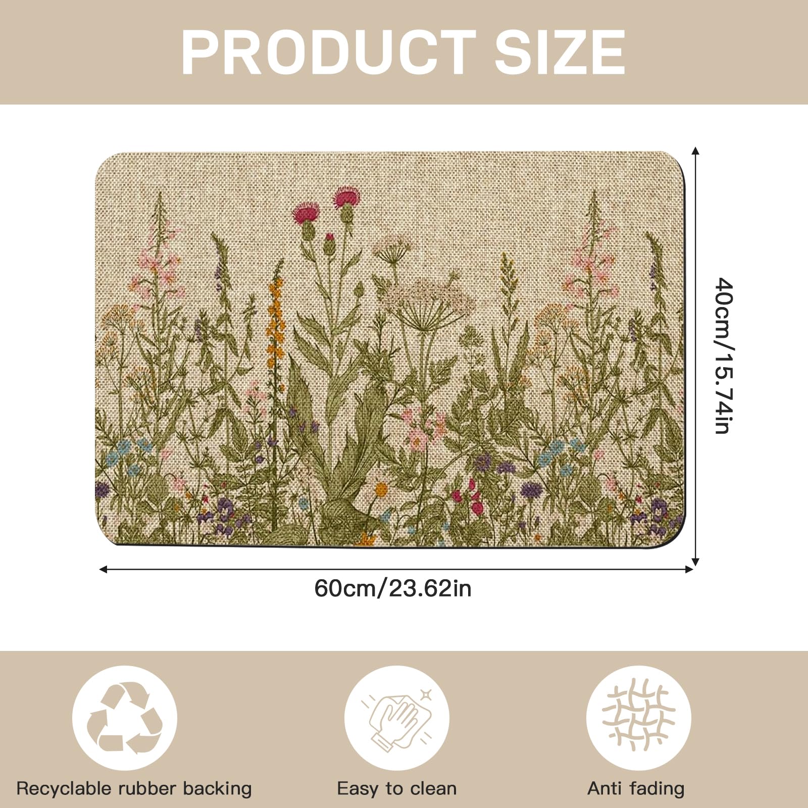 Bocguy Schmutzfangmatte Innen Außen,Fussmatte Waschbar, Wetterfest, rutschfest, Hochwertig Fußmatte Blumen Außen und Innen, Ästhetisch Outdoor Türmatte Haustür Schmutzfangmatte Teppich 40x60CM