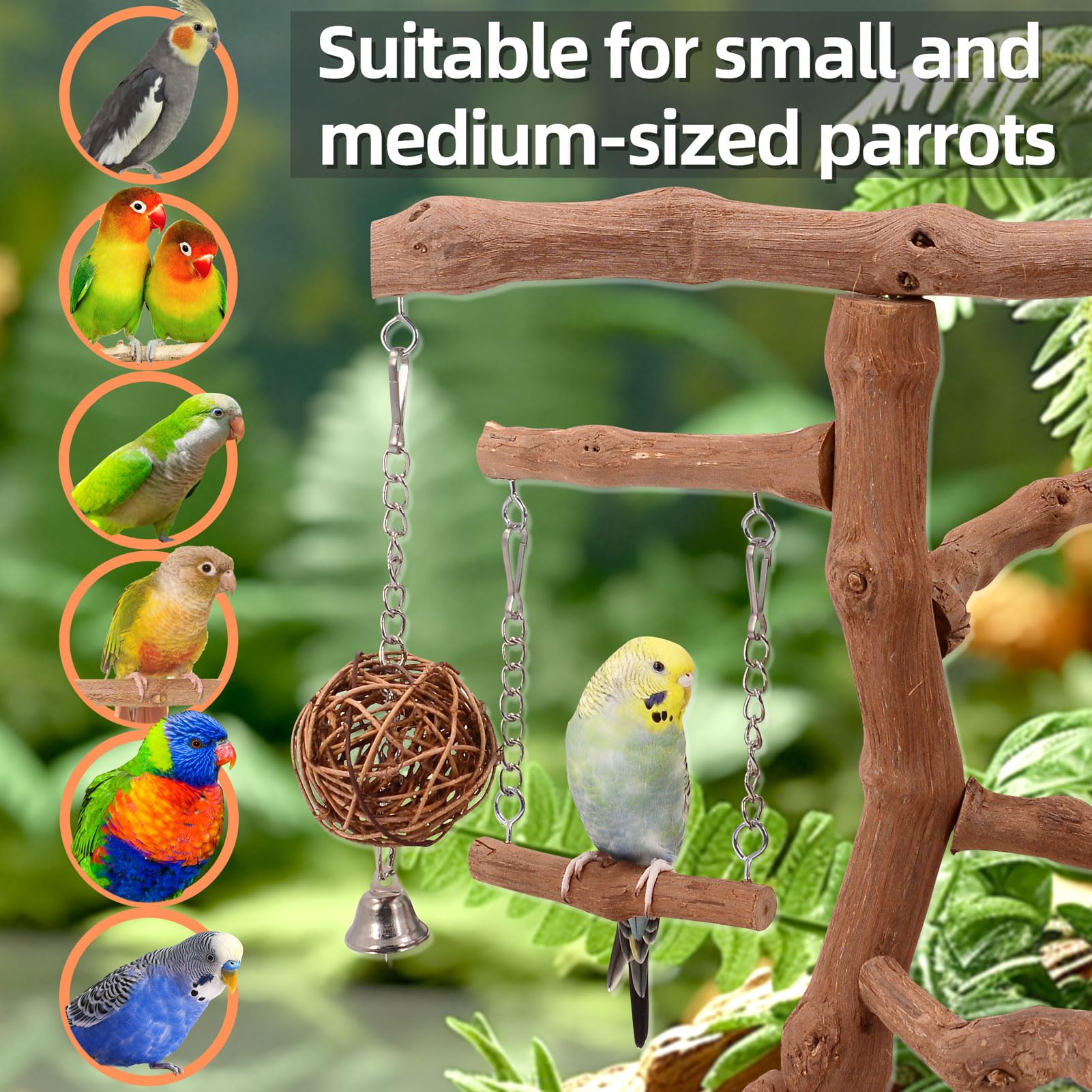 LIMIO Natural Grape Wood Bird Parakeet Playground - Perch Stand for Parakeets, Cockatiels, and Small Birds Toys - image 7