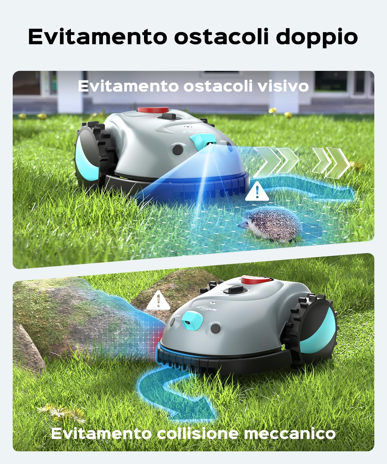 YARDCARE V100 Robot Tagliaerba a Batteria con Navigazione Visiva, Rilevamento di 150 Ostacoli, Robot Tosaerba Elettrico Fino a 150 m², Robot Tosaerba Eelettrico con Lame di Ricambio