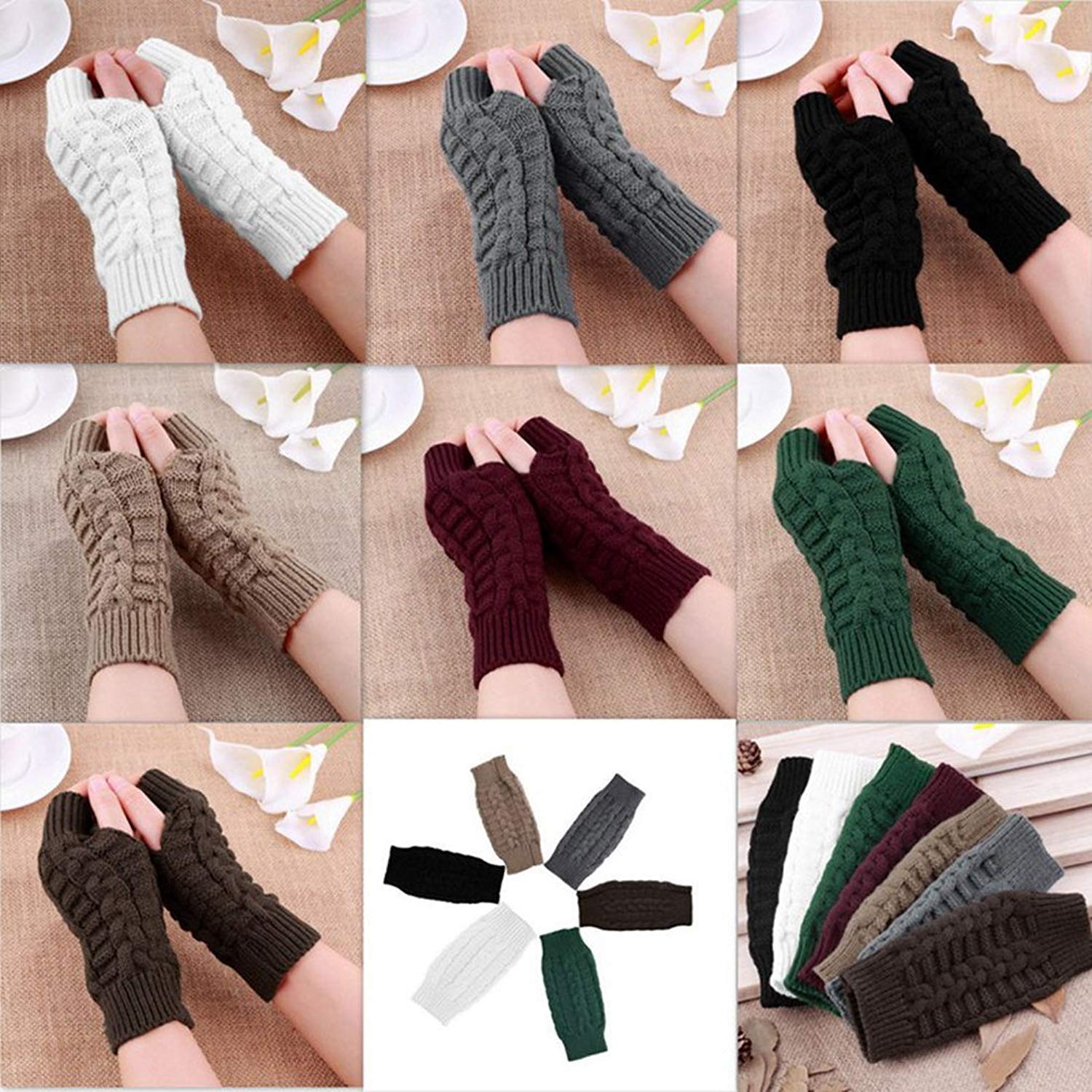 Unisex-Dorosłe Rękawiczki Dzianinowe Rękawiczki Zimowe Ocieplacze Na Ręce Solidne Damskie Proste Efektowne Kolory Outdoor Winter Warm Rękawiczki Bez Palców/Colour/8#