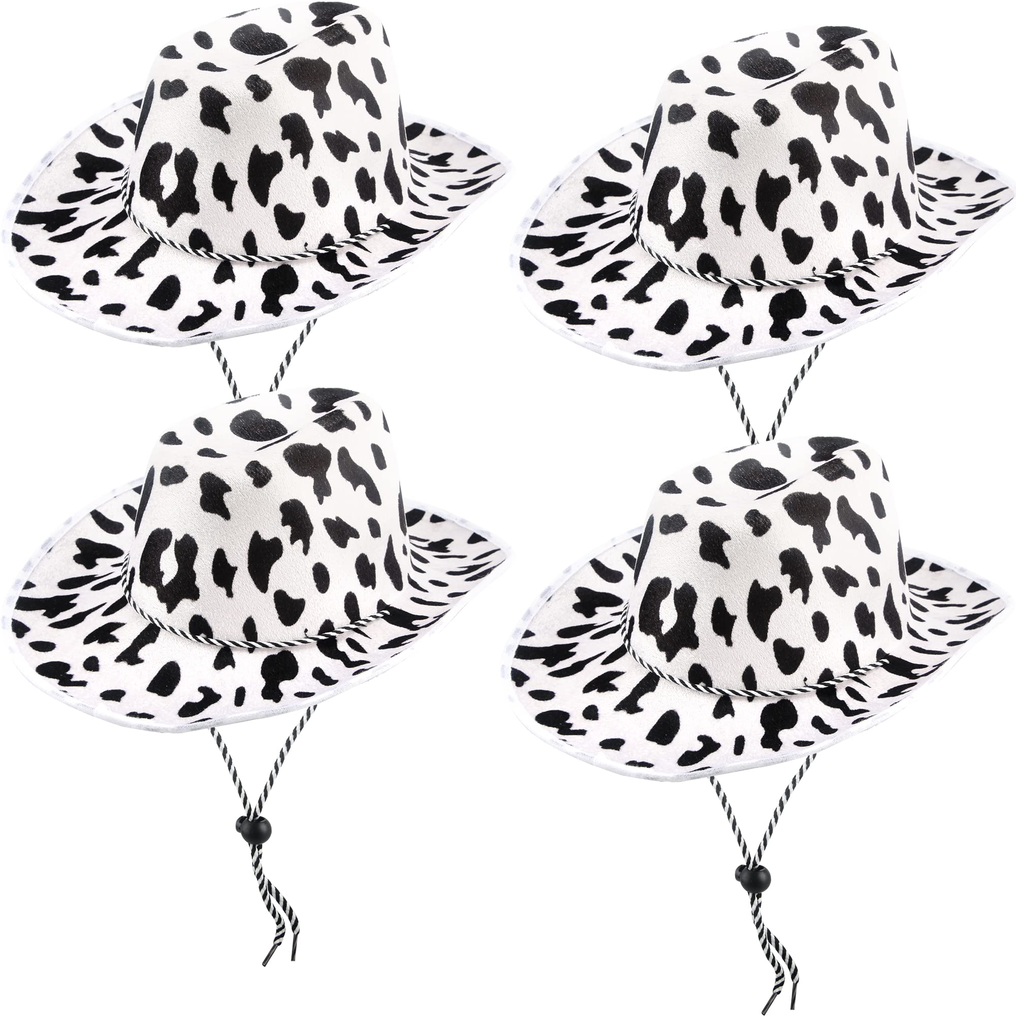 SGBETTER4 Pack Cow Print Cowboy Hat Black and White Cow Pattern Rodeo Western Cowboy Hats for Cowboy Cowgirl Theme Party Halloween Cosplay Dress up Costume
