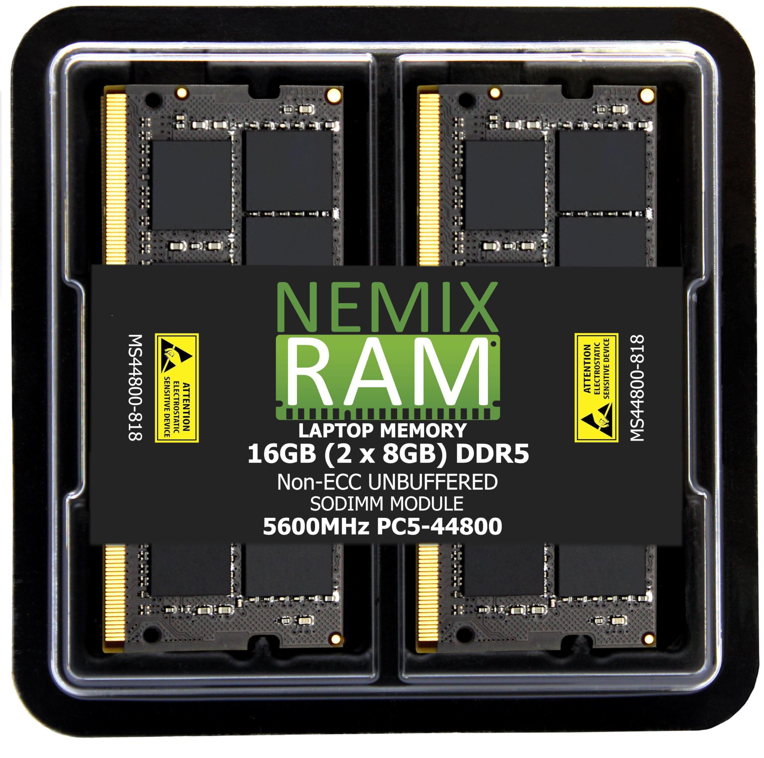 16GB 2X8GB DDR5 5600MHz PC5-44800 1Rx8 1.1V CL46 262-PIN Non-ECC Unbuffered SODIMM NEMIX RAM Laptop PC Memory KIT 16GB - 2X8GB DDR5 5600MHZ NON-ECC SODIMM KIT