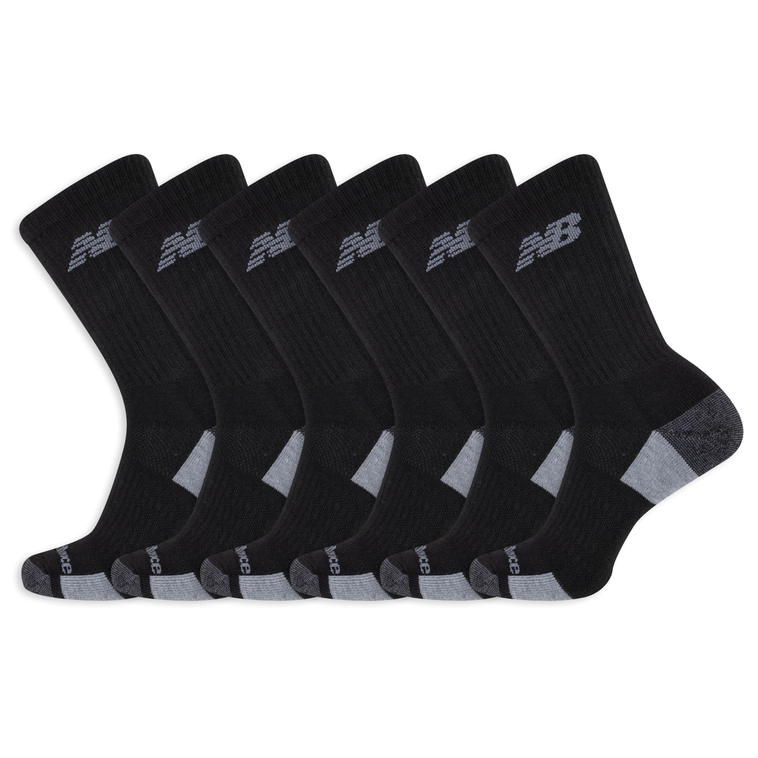New Balance Performance Recycled Crew 6 Pack Socks, Black, XL