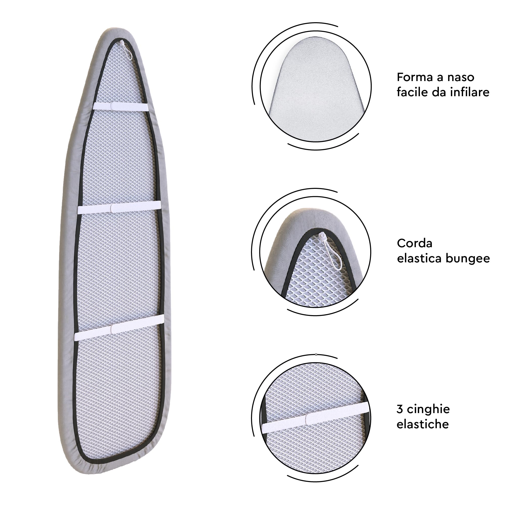lamodo® - Copriasse da stiro 120x40 cm - Copriasse da stiro in cotone - Adatto alla stiratura a vapore - Imbottitura extra spessa + elastico e tenditori, 115-122 cm - 35-45 cm