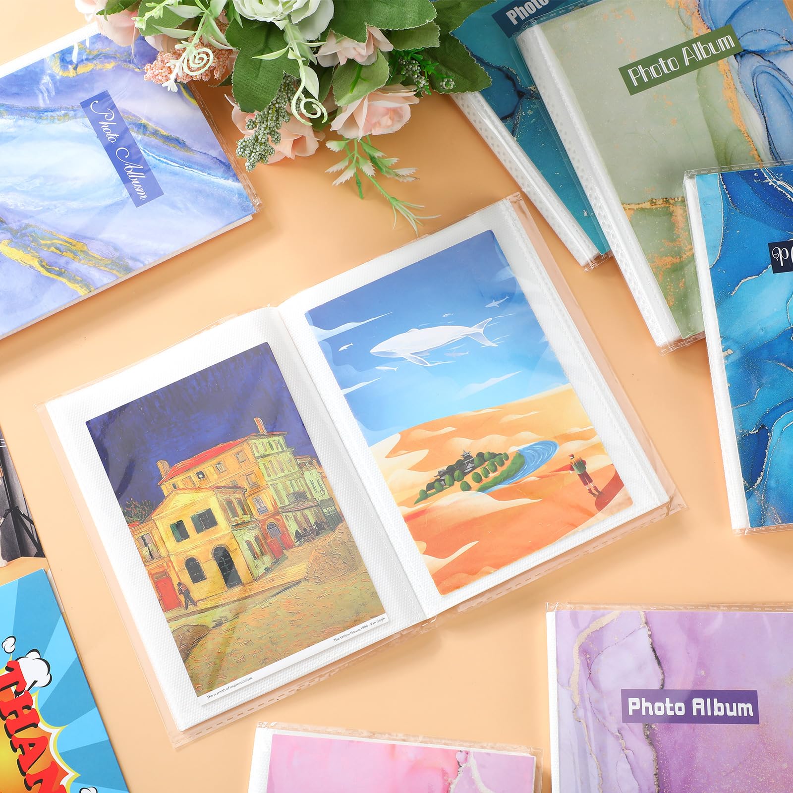 Sinmoe Paquete de 36 álbumes de fotos de 4 x 6 pulgadas, cada uno muestra 36 imágenes, mini álbum de fotos de Navidad con inserciones decorativas extraíbles y cubierta transparente flexible (estilo