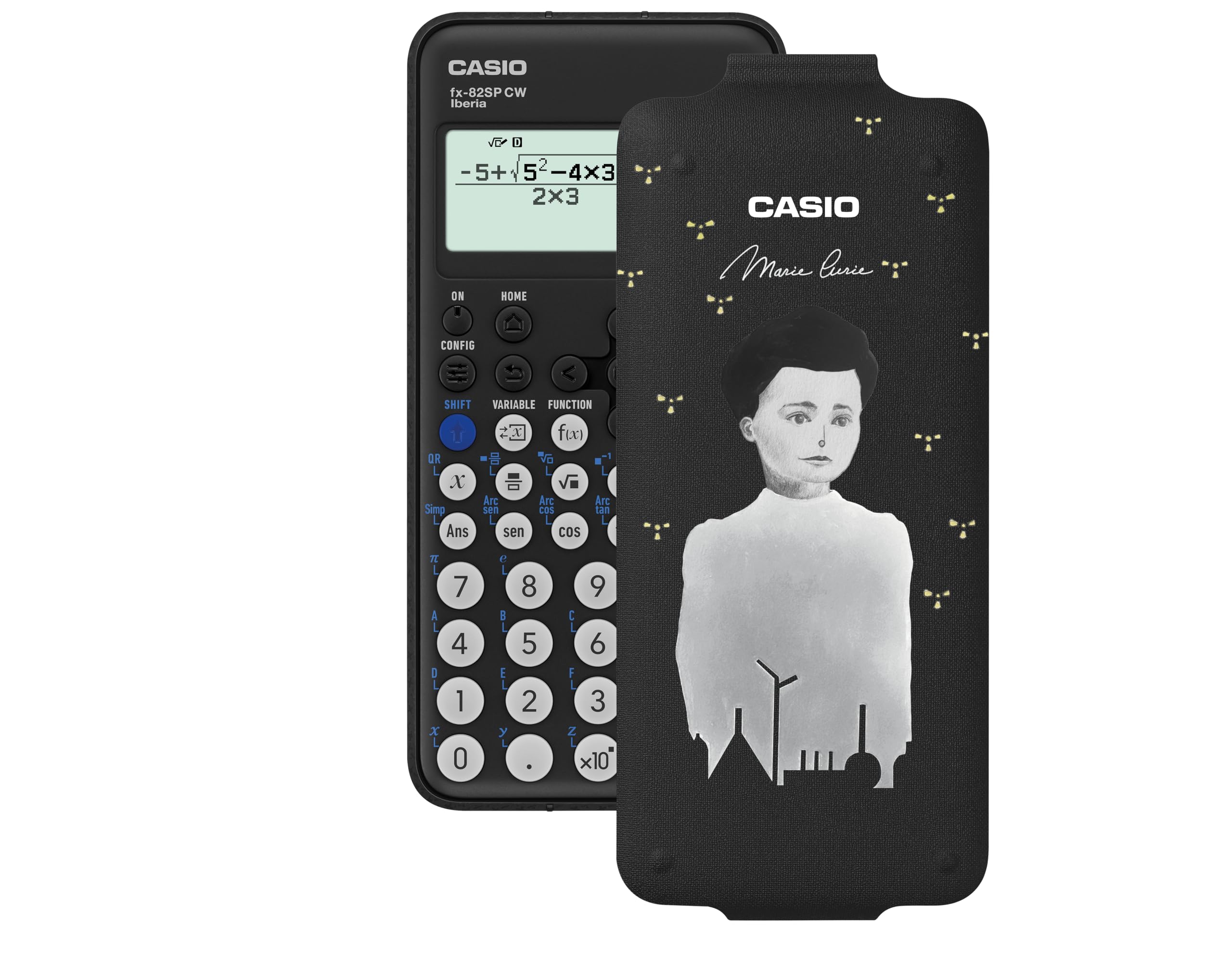 Casio FX-82SP CW - Scientific Calculator, with Marie Curie illustrated by Raquel Riba Rossy, Recommended for Spanish and Portuguese Curriculum, 5 Languages, Over 300 Functions, Dark Grey