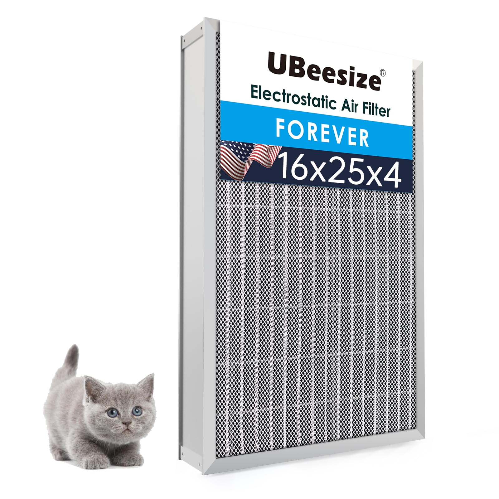 UBeesize 16x25x4 Reusable Electrostatic Air Filter HVAC AC Furnace Filter,Washable, Lasts a Lifetime,Permanent Air Filter,Breathe Fresher,Home And Office(Actual Size:15.35x24.37x3.58Inch)