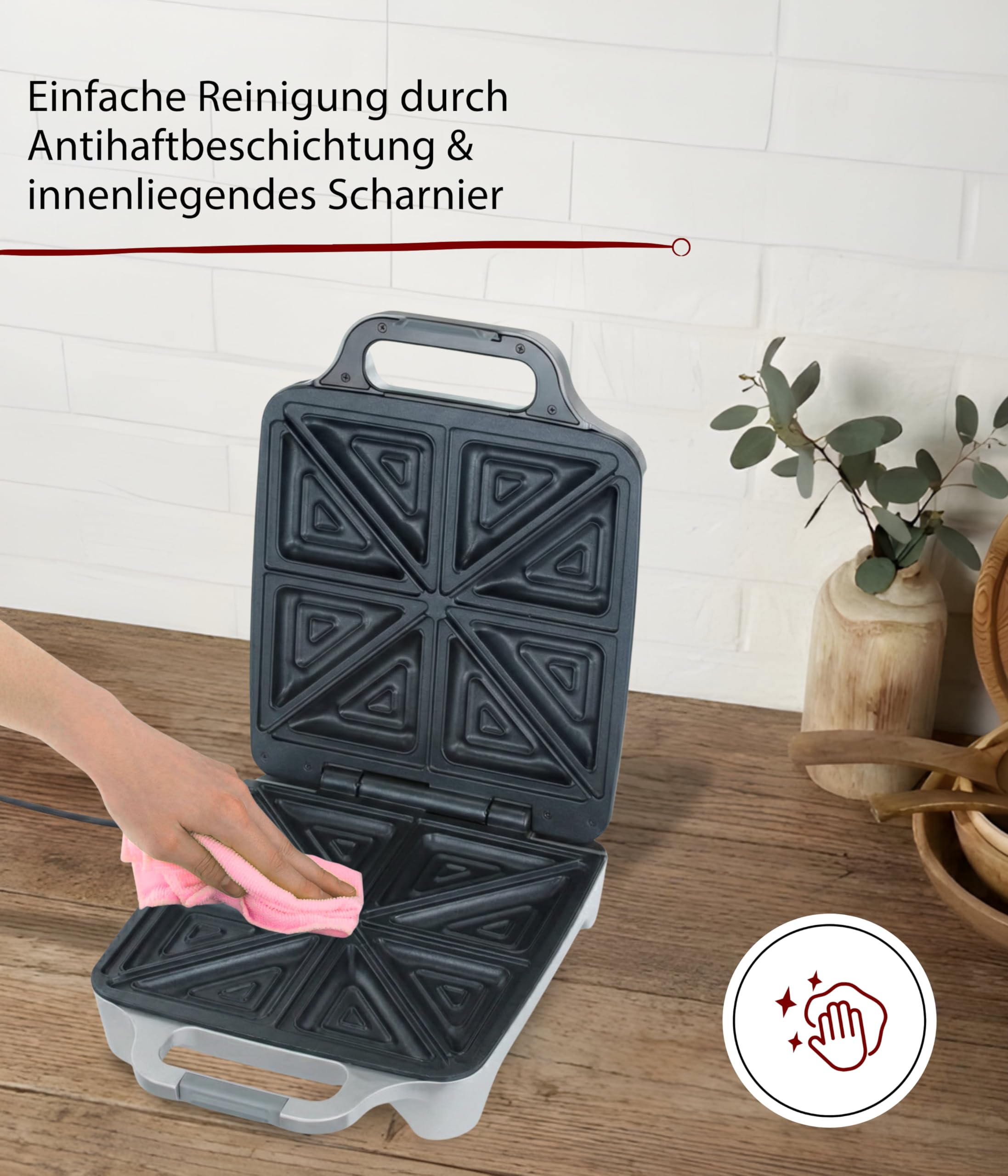 Cloer 6269 Sandwichmaker XXL, 1800 W, für 4 Sandwiches, American Toast, XXL-Füllung, optische Fertigmeldung, Silber
