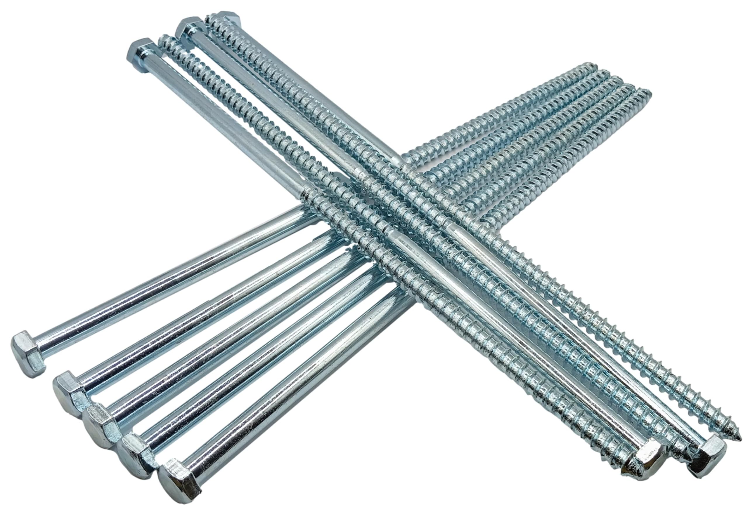 Lot de 10 vis dormeuses robustes 8 x 260 mm à tête hexagonale zinguée pour fixations bois à béton, pour une utilisation en extérieur dans les terrasses, clôtures et projets d'aménagement paysager