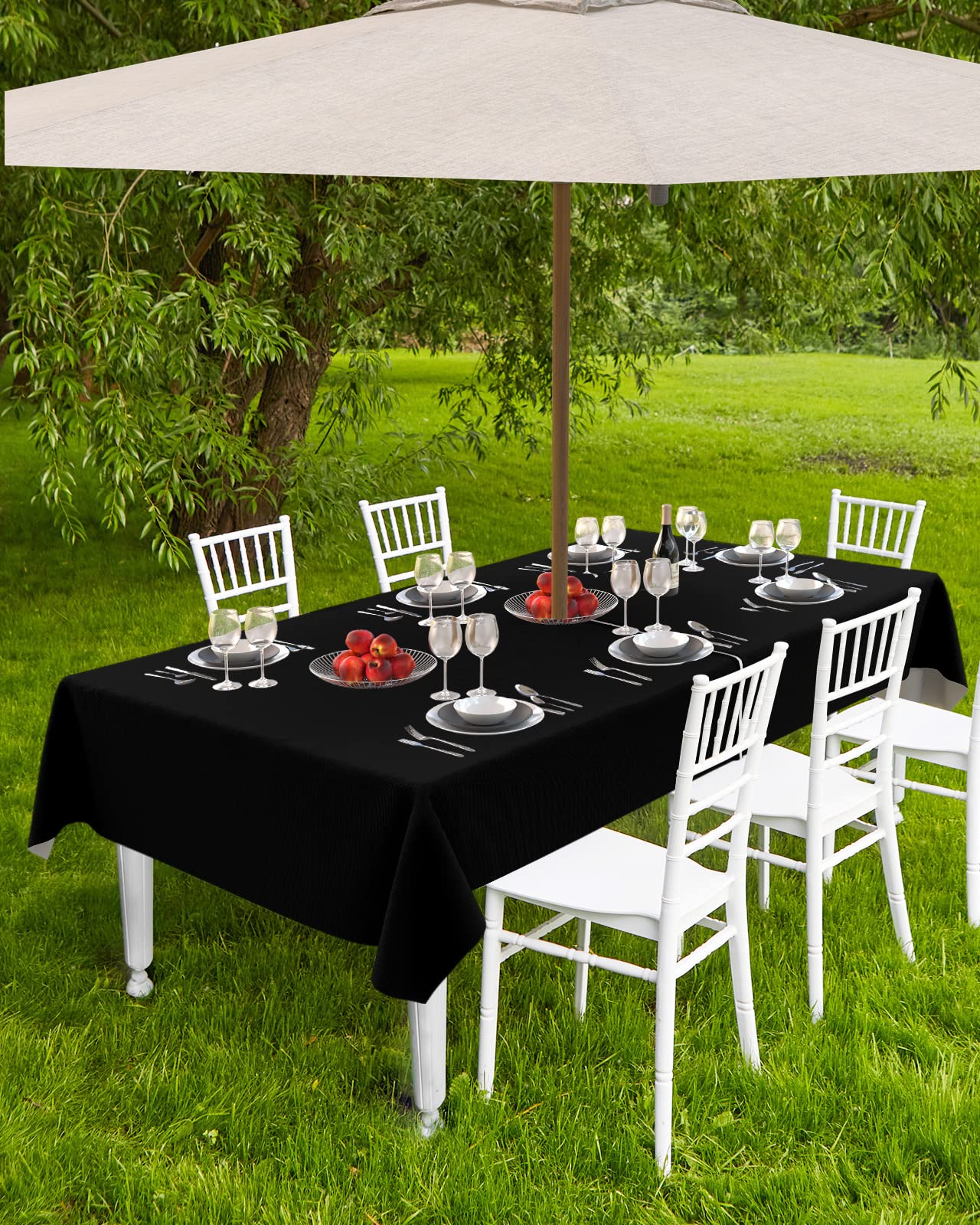 Outdoor Tablecloth with Umbrella Hole and Zipper Black Rectangle Outdoor Tablecloths 54x80 Waterproof Outside Table Cloths Solid Color Patio Table Cover for Outdoor Tables Picnic BBQS Garden Party : Patio, Lawn