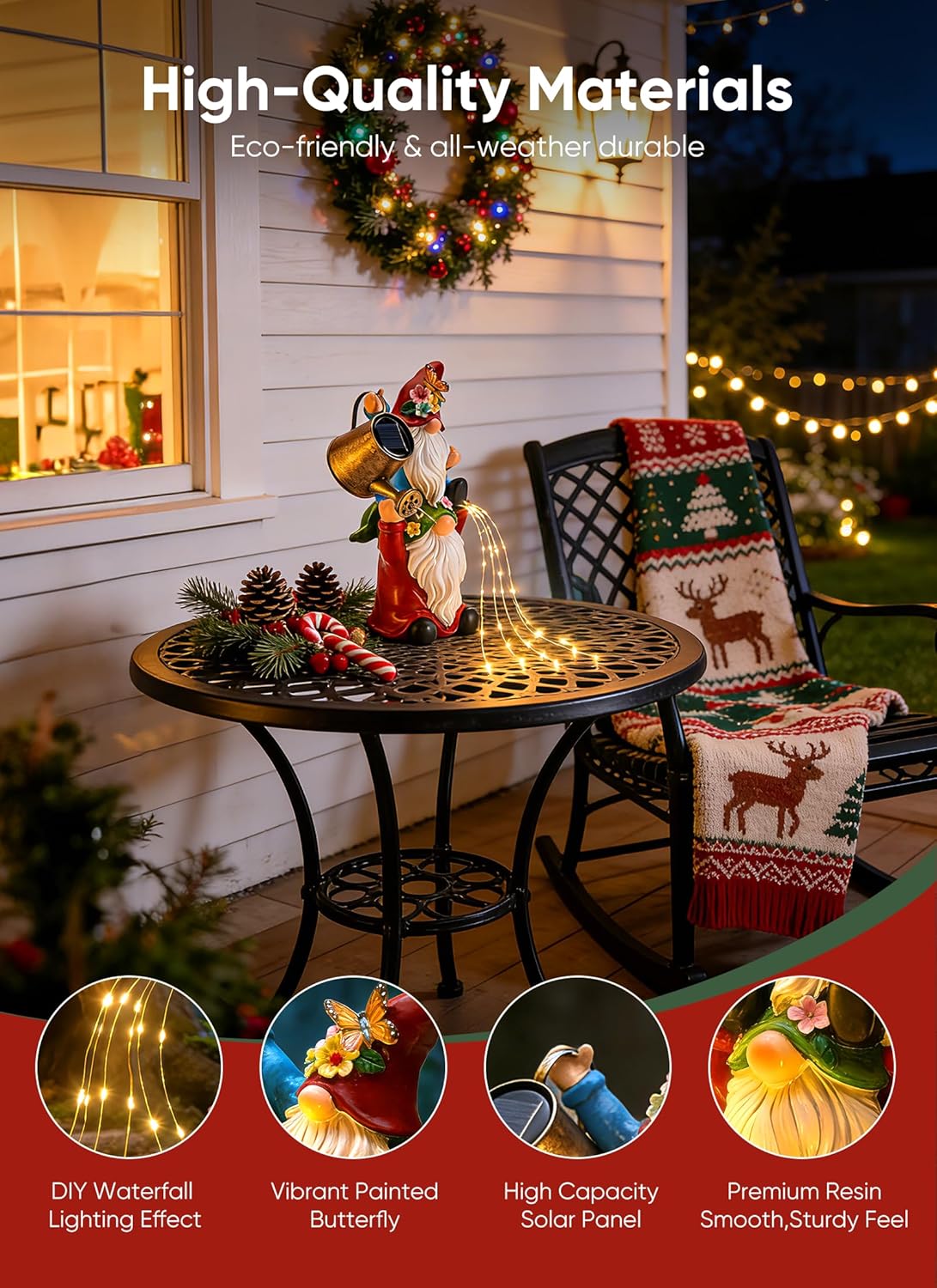 Brightown-Solar-Gnome-Garden-Decor-Statue with 36 LED Lights, Hand-Painted Resin, IP65 Waterproof Outdoor Decor for Patio, Lawn & Yard Decorations, Unique Mothers Day Gifts for Mom