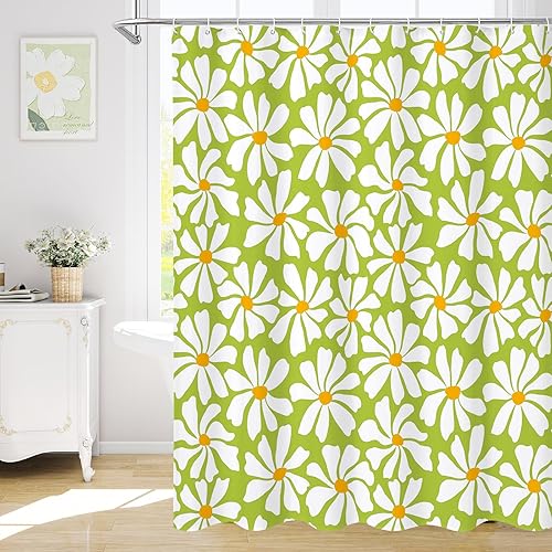 Miniatura 9 de Cortina de ducha floral de margaritas azules, cortina de ducha bohemia con flores de primavera para baño femenino, juego de cortina de ducha moderna