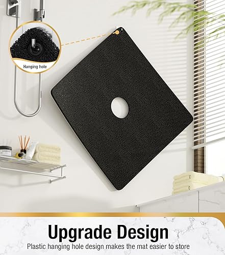Miniatura 9 de HITSLAM Tapete de ducha, cuadrado antideslizante de 24 x 24 pulgadas, tapete de baño de esponja de PVC suave para bañera con agujeros para colgar,