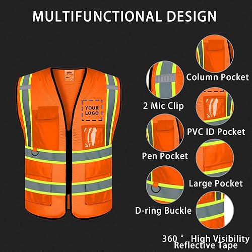 Miniatura 4 de BeautyWill Chaleco de seguridad personalizado con logotipo, clase 2 personalizado de alta visibilidad, ropa de trabajo protectora para exteriores