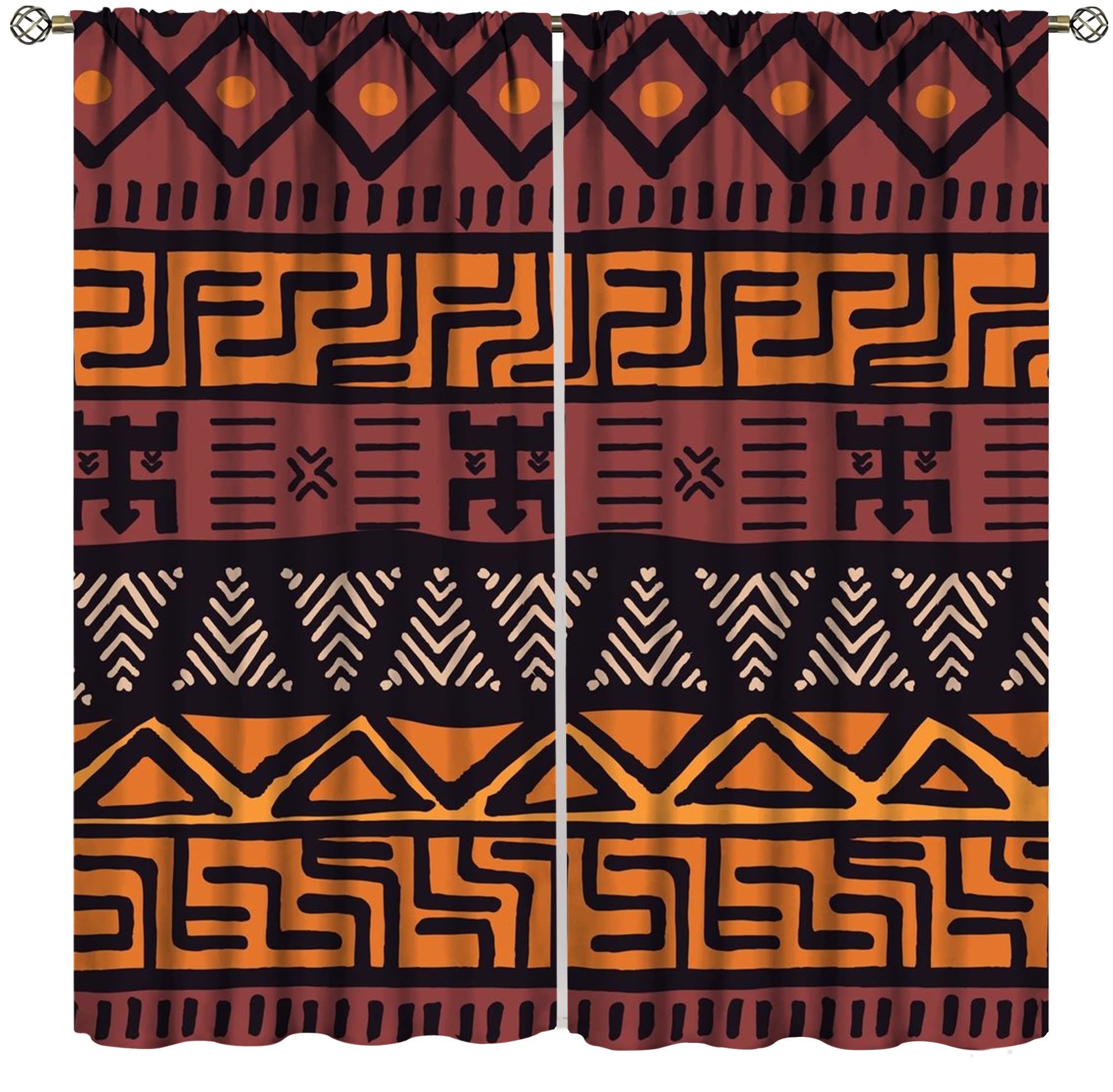 Afrikanische Tribal-Vorhänge 2-tlg – 66x213 Cm, Verdunkelung, Geometrisches Muster