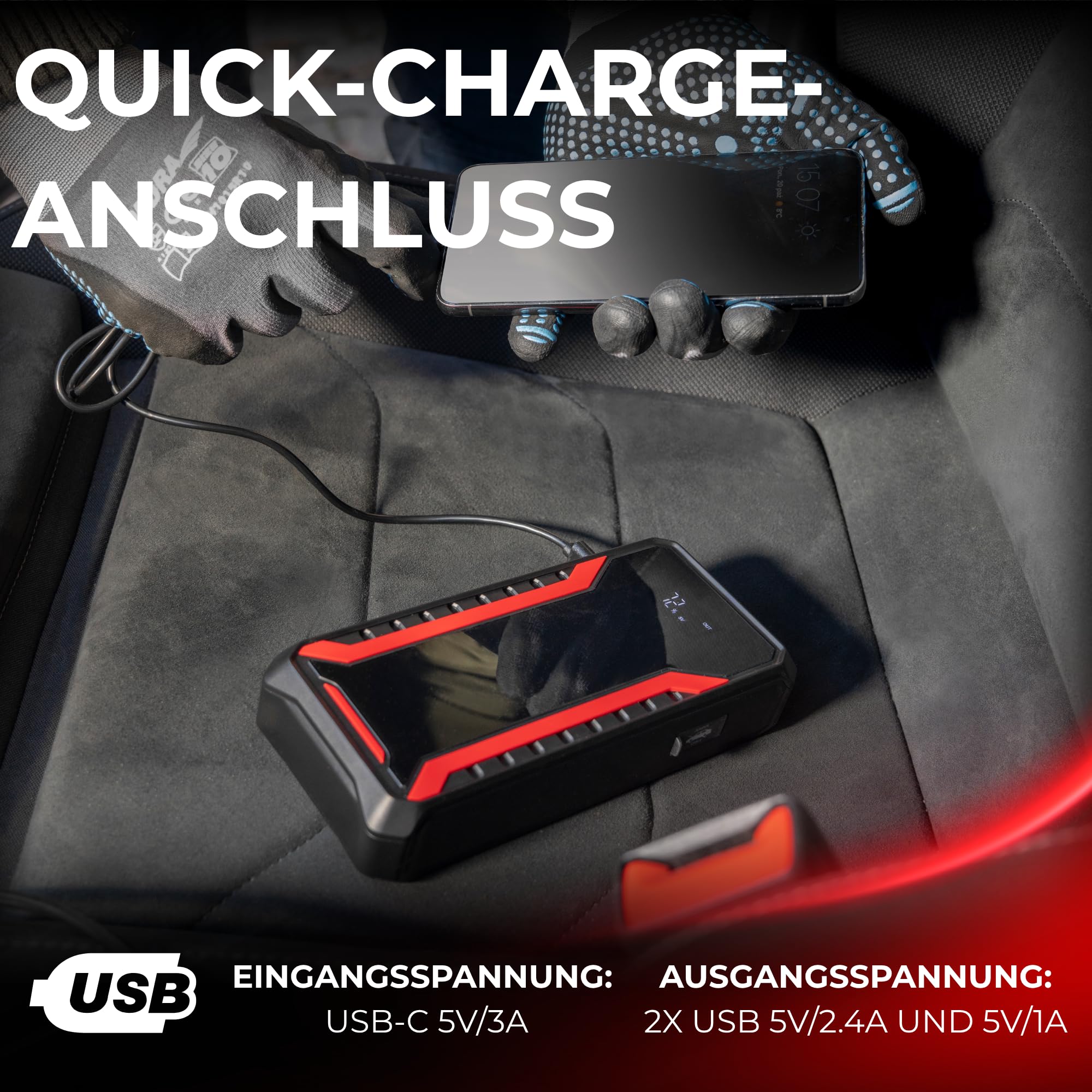 Jump Starter 12V 1800A, Powerbank DEDRA DEPP1201 Starthilfe mit 12000mAh Li-Ion Akku, Autobatterie Booster mit LCD-Anzeige und Sicherheitskabeln, Notstart von Diesel- und Benzinmotoren