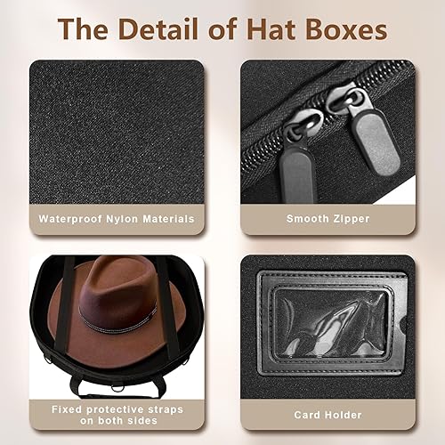 Miniatura 2 de Funda de viaje con soporte para sombreros de vaquero, caja de almacenamiento portátil para sombreros con correa de transporte, funda de transporte