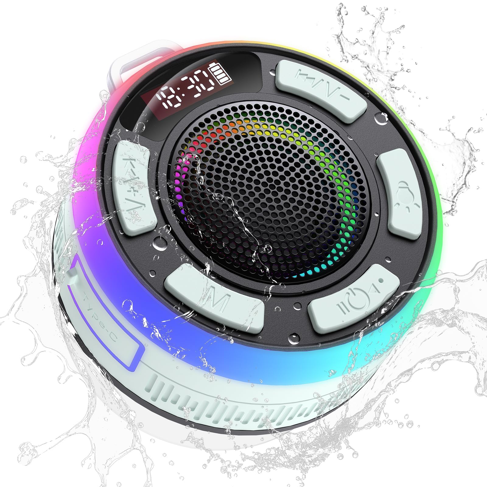 Bluetooth Lautsprecher mit Saugnapf, Upgraded LED für Badezimmer, Outdoor