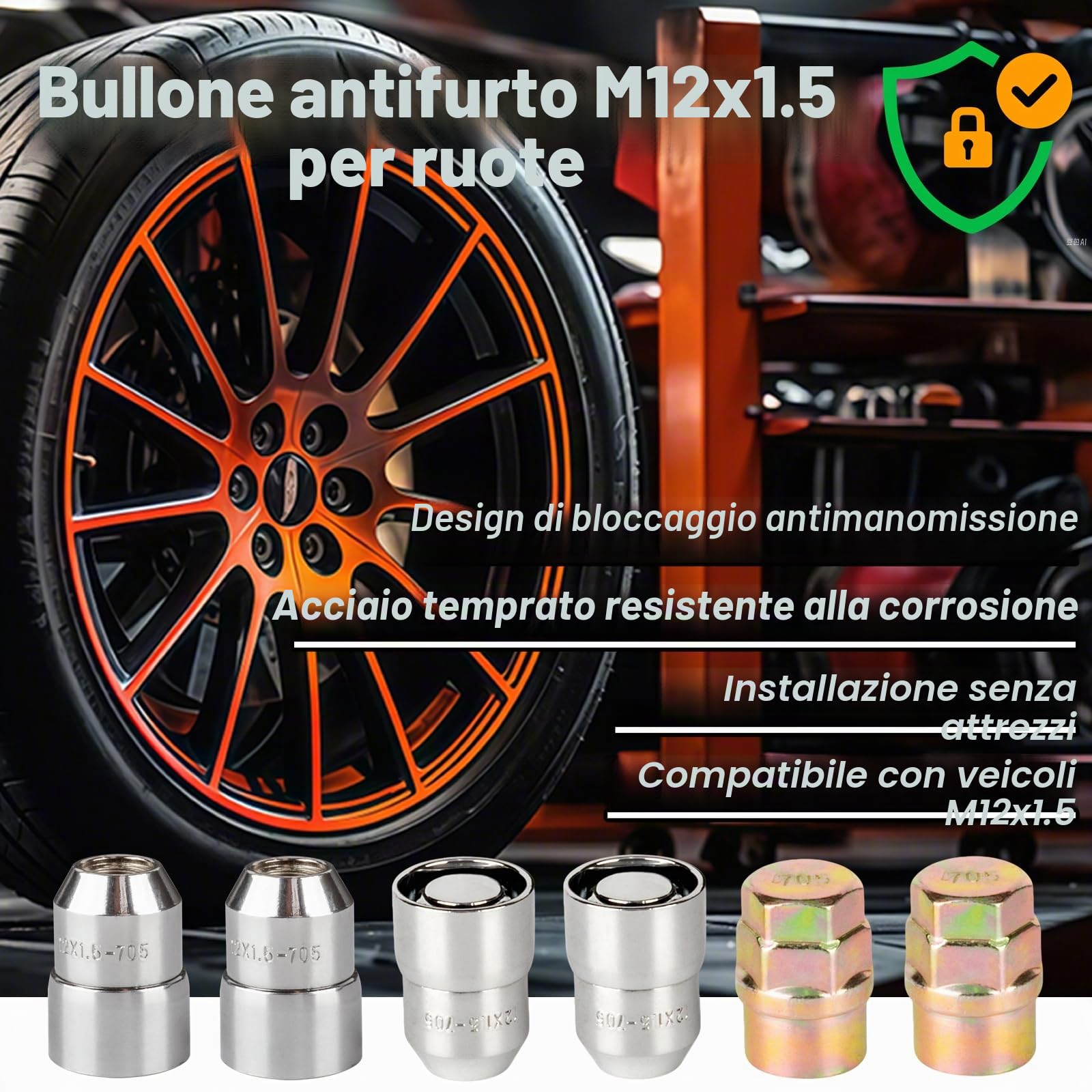 4 Pezzi M12X1,5 Dado Ruota Cap In Lega Di Acciaio Antifurto Serratura Universale Per Auto