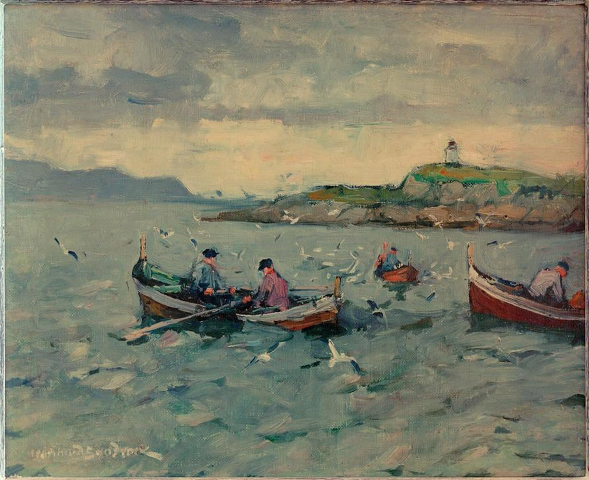 ARTXLXXBN Famous Painting Art Wall Decor Abstract Art Picture Fisherman in Lofoten by Leonhard Sandrock Animal Pictures for Home Decor 60x90cm