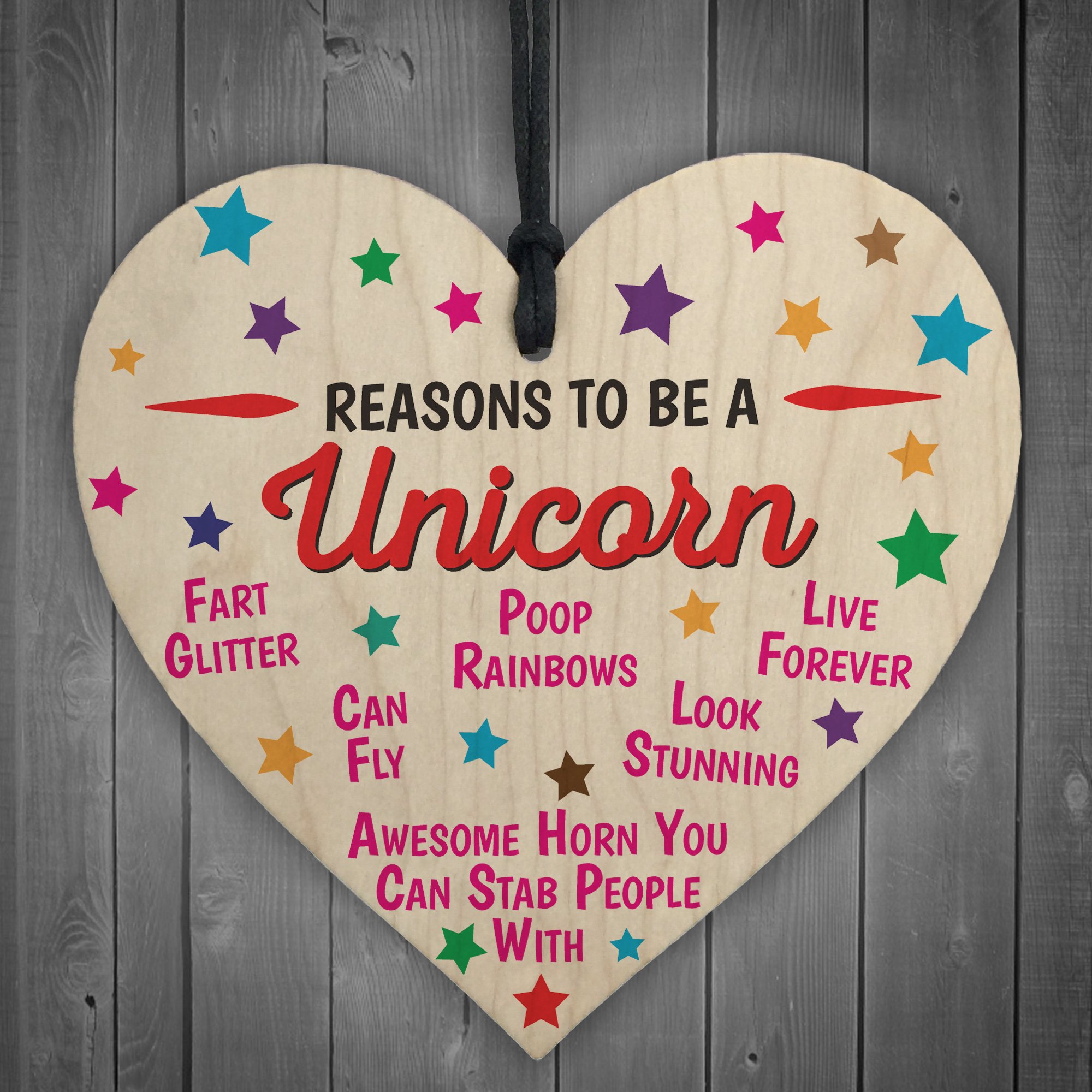 Red Ocean Reasons To Be A Unicorn Novelty Wooden Hanging Heart Shabby Chic Friendship Gift