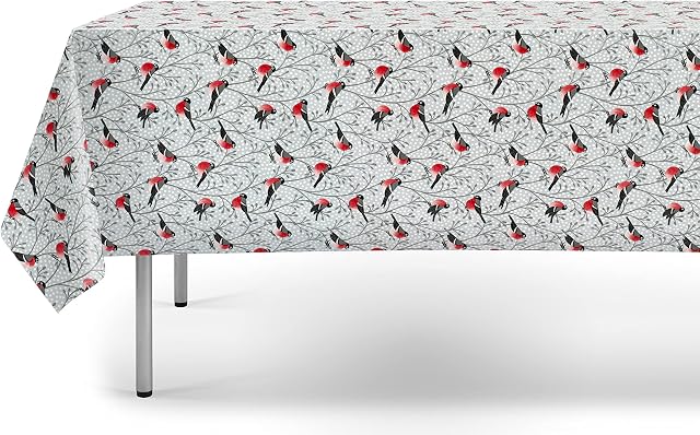 Jolee Fabrics PVC Plastic Wipe Clean Waterproof Christmas Table Cloth - Round, Square, Rectangular - Small To Large(Beige and Grey Robins, 140cm Diameter Round)