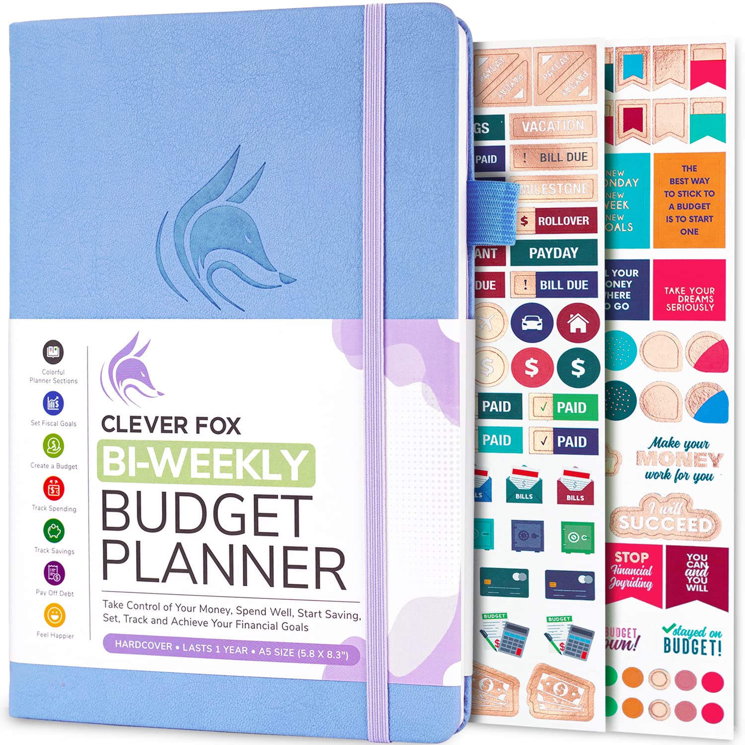 Clever Fox Bi Weekly Budget Planner – Undated Financial Organizer Book – Expense Tracker, Budgeting & Bill Notebook, A5 (Periwinkle)
